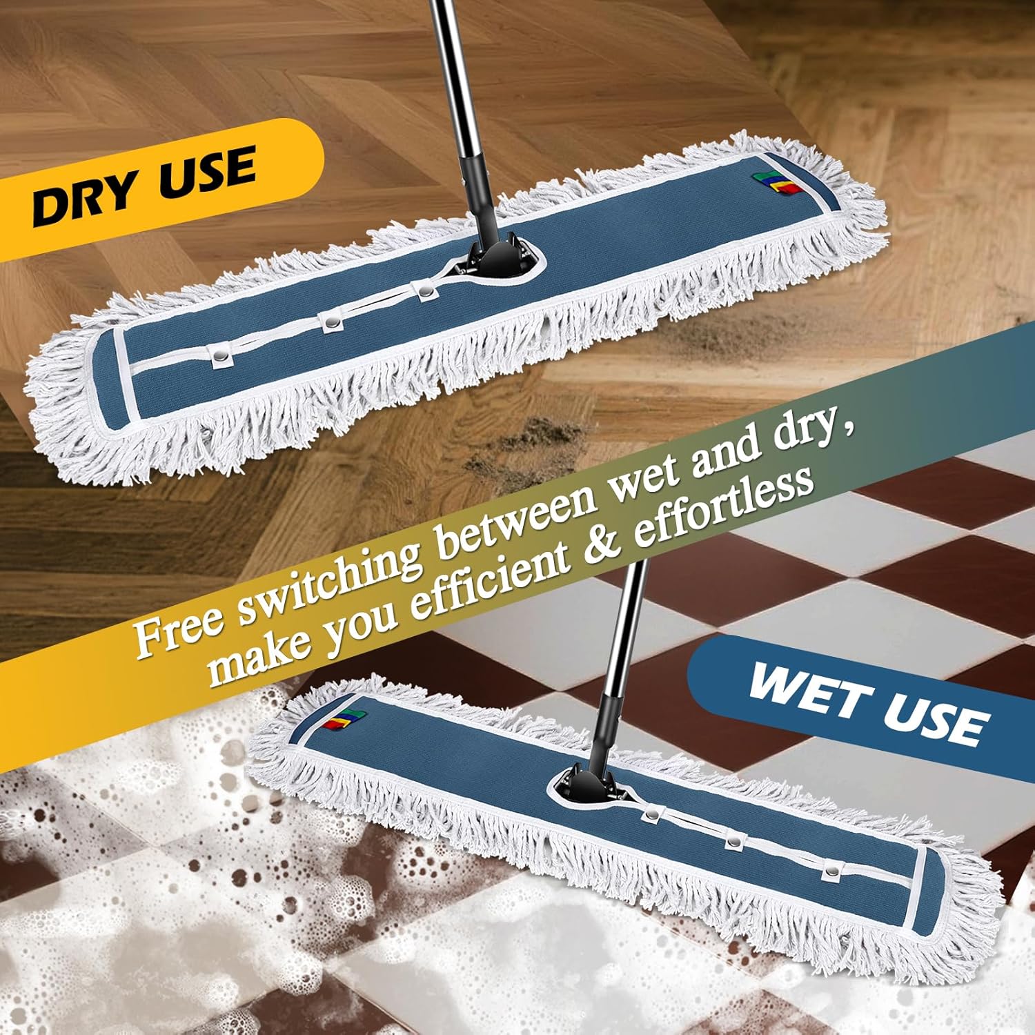 42" Commercial Mop,MASTERTOP Heavy Duty Dust Floor Mop with 52" Long Handle,Large Industrial Wet