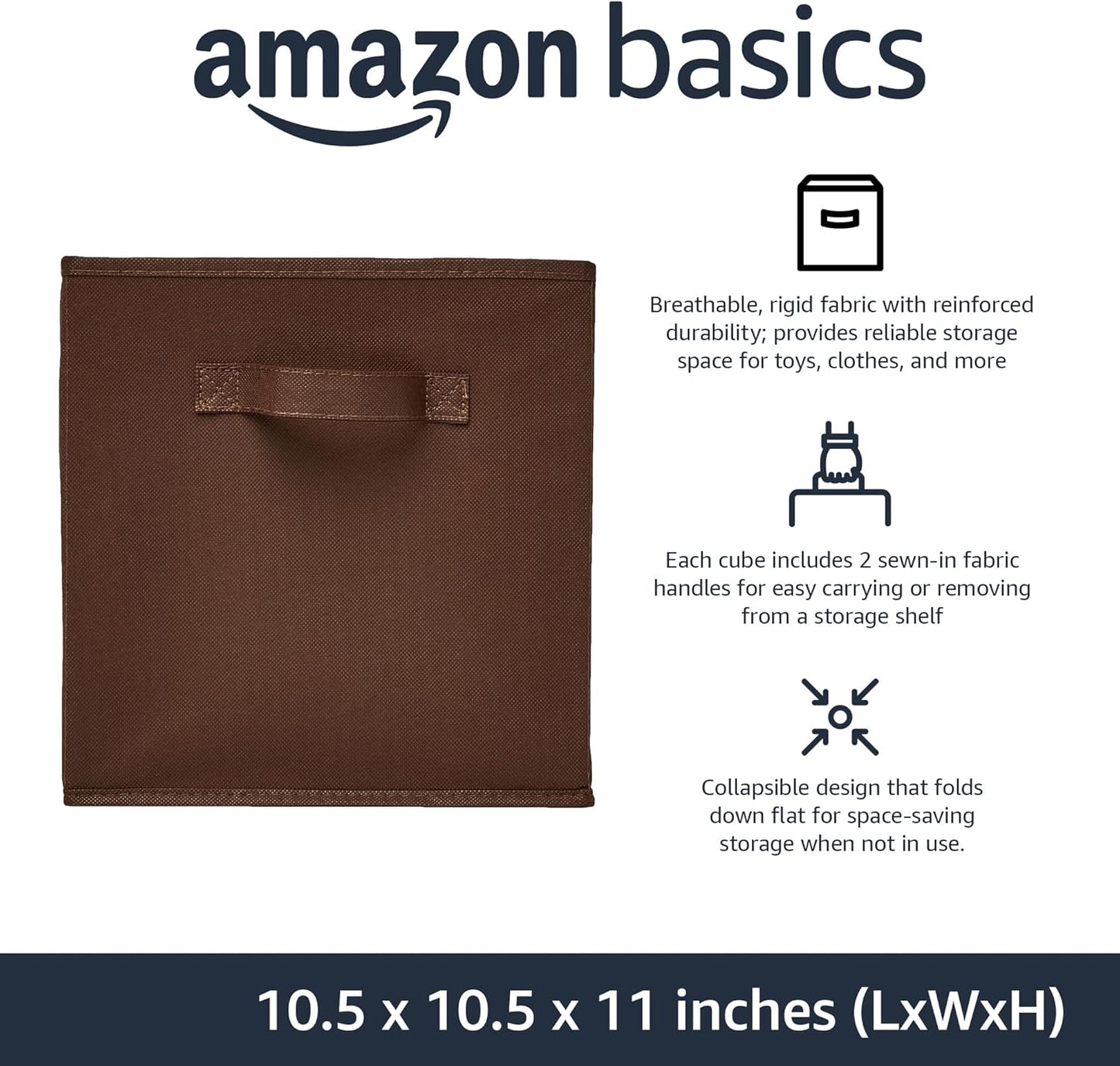 Amazon Basics Cube Organizer Storage Bins Handles, Collapsible Fabric, Pack of 6, 10.5"x10.5"x11"