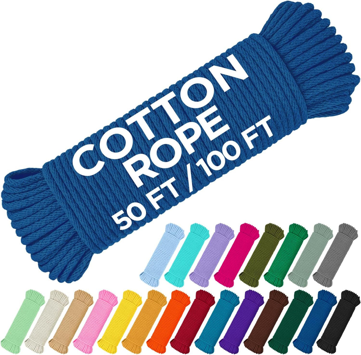 TECEUM Cotton Rope 3/16” (5 mm) – 100 FT – Strong All-Purpose Braided Rope – Natural Cotton – for