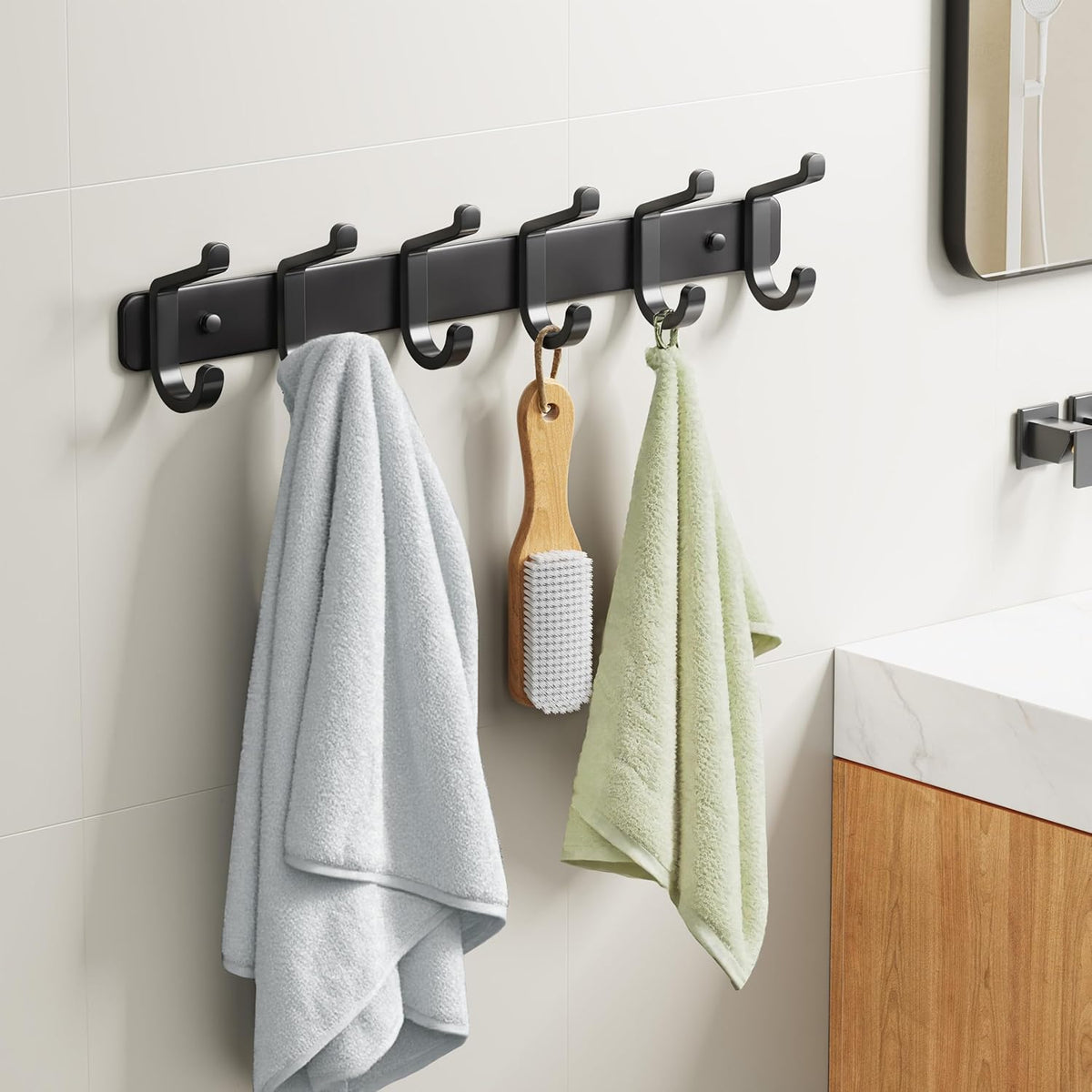 Coat Rack Wall Mounted Heavy-Duty: Metal Coat Hanger 6 Hooks for Hanging Hat, Clothes, Robe, Keys