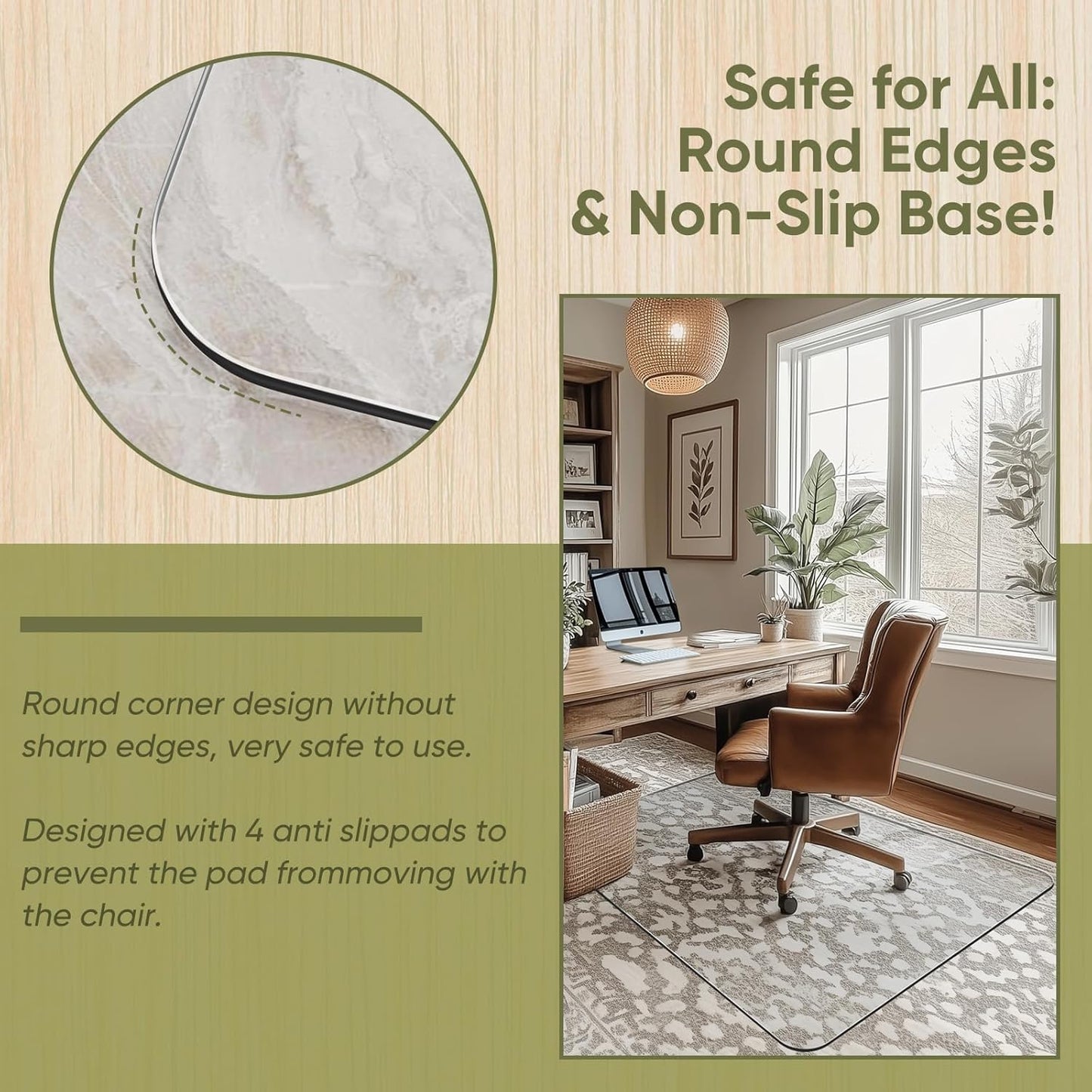 Office Chair Mat for Carpet & Hardwood, Upgraded 29" x 42" Dual Use Tempered Glass Chair Mat for