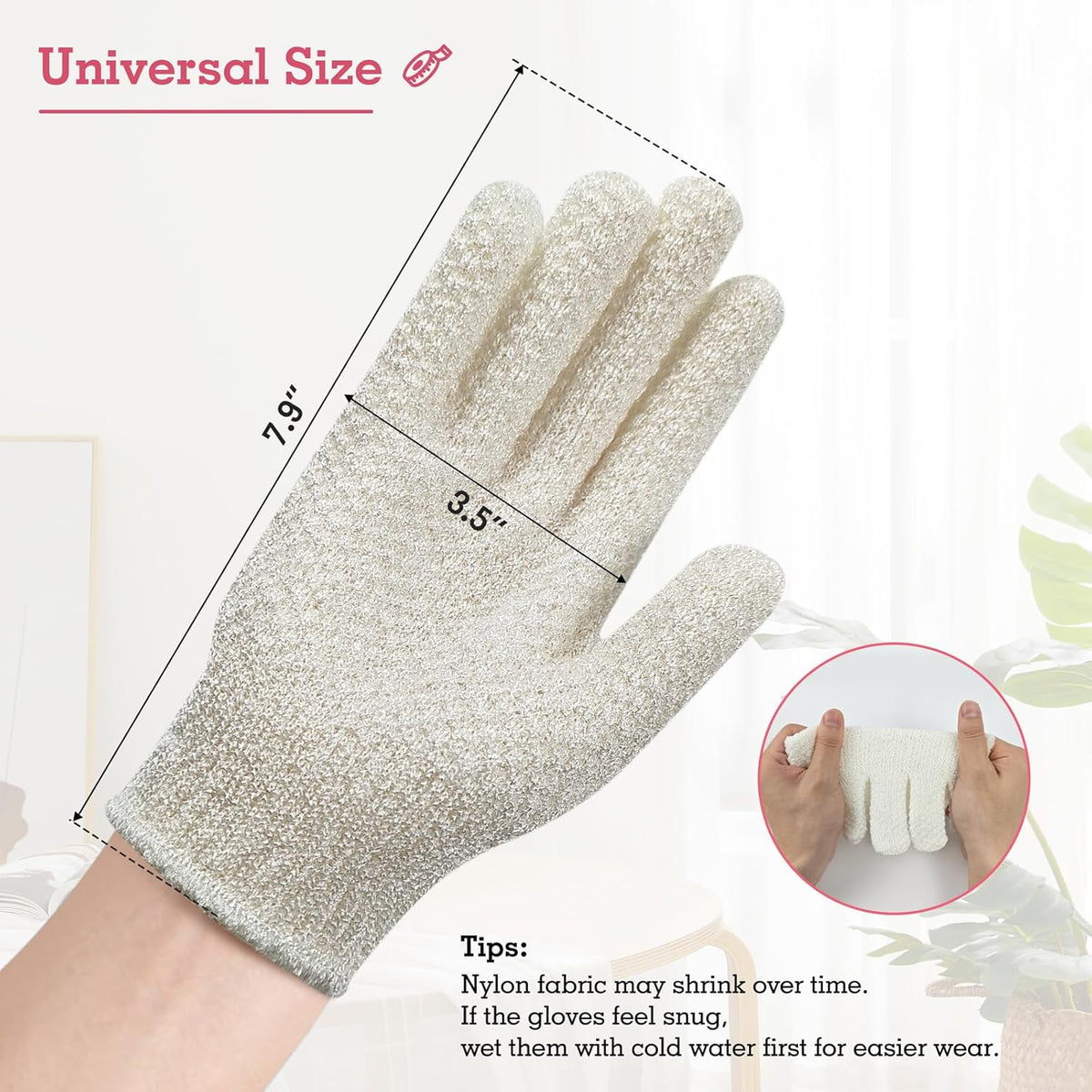 Evridwear Exfoliating Gloves for Shower, 100% Nylon Thick Soft Medium Heavy Bathing Gloves Dead