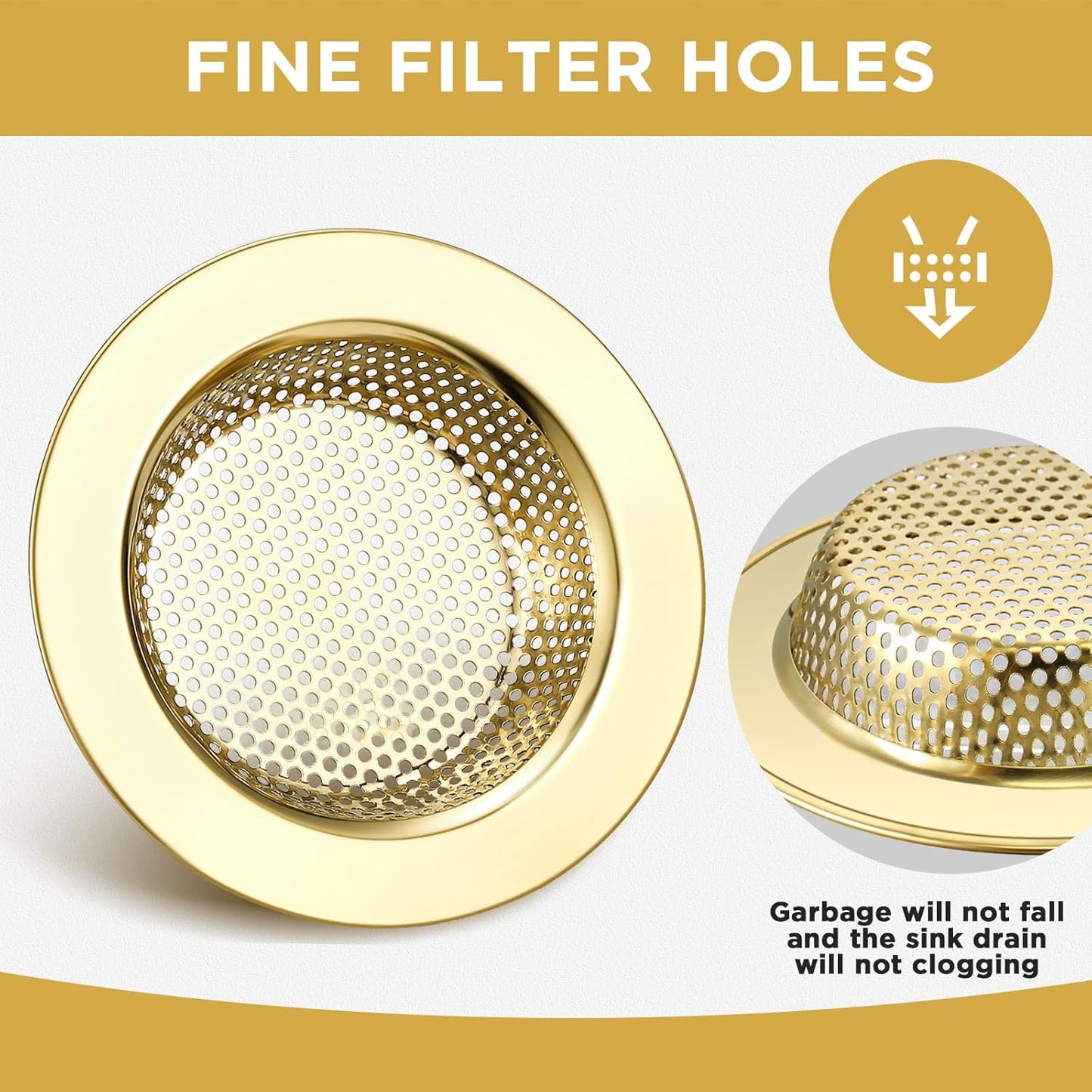 Retisee 2 Pcs Sink Strainer Stainless Steel Kitchen Sink Drain Strainer Basket Cover Mesh Hair Food
