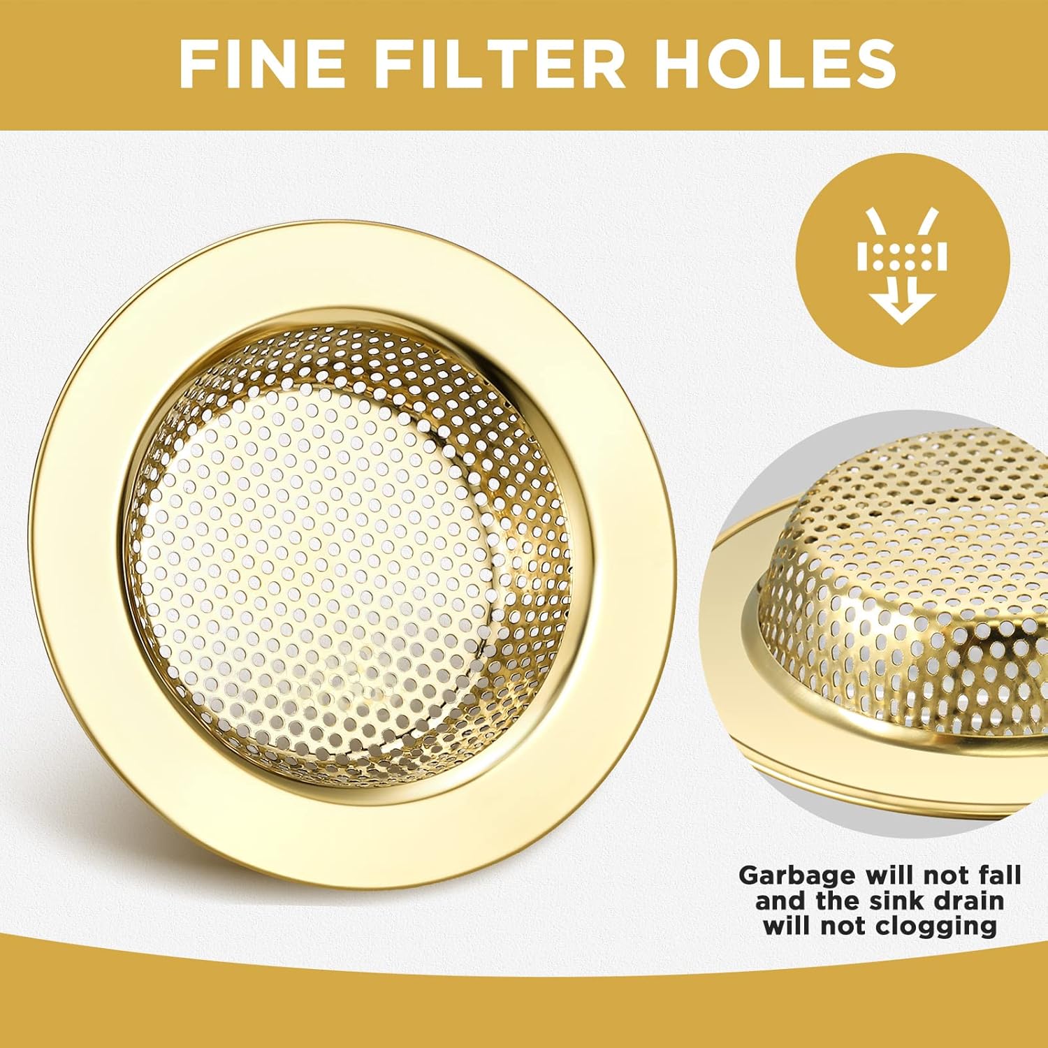 Retisee 2 Pcs Sink Strainer Stainless Steel Kitchen Sink Drain Strainer Basket Cover Mesh Hair Food