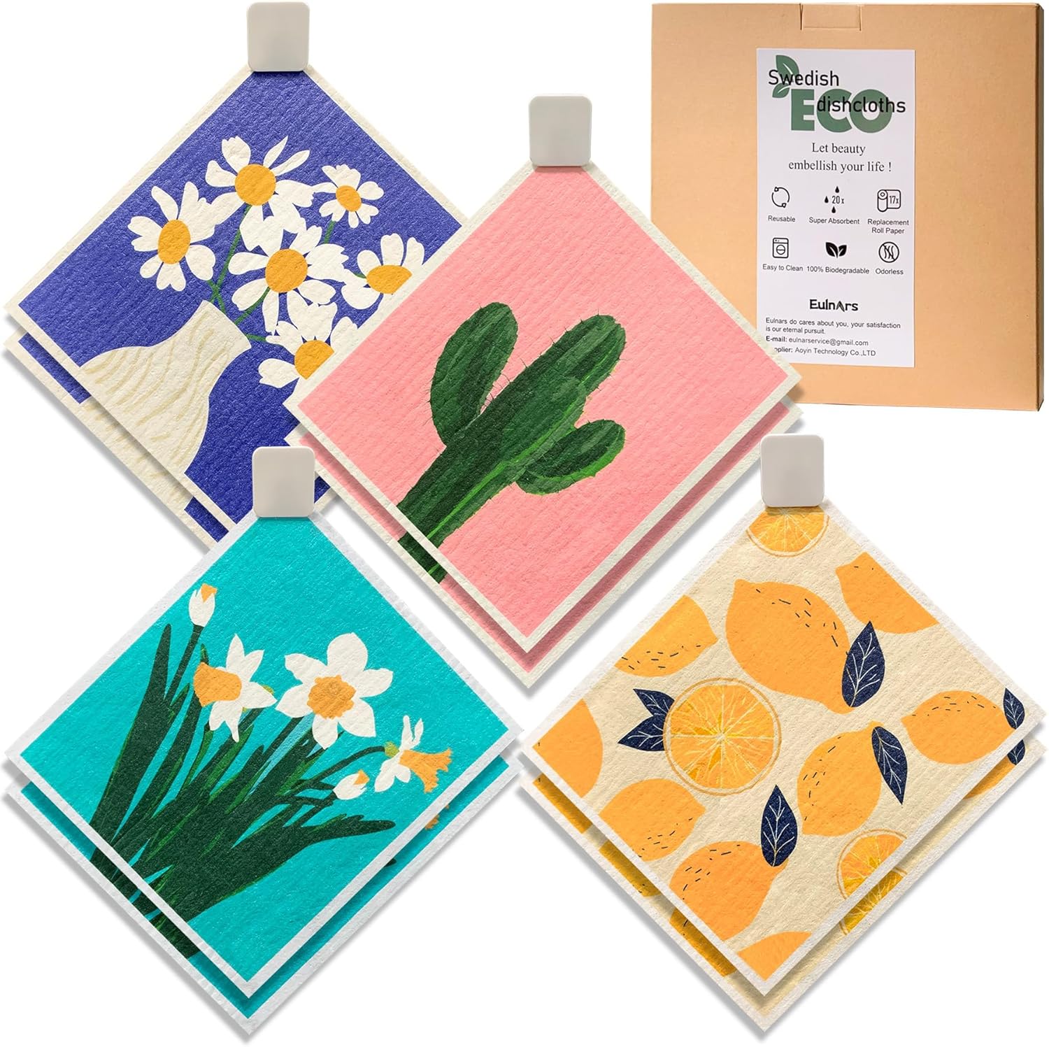 Swedish Dishcloths for Kitchen, 8 Pack Reusable Paper Towels with Clips, Non-Scratch Swedish Dish