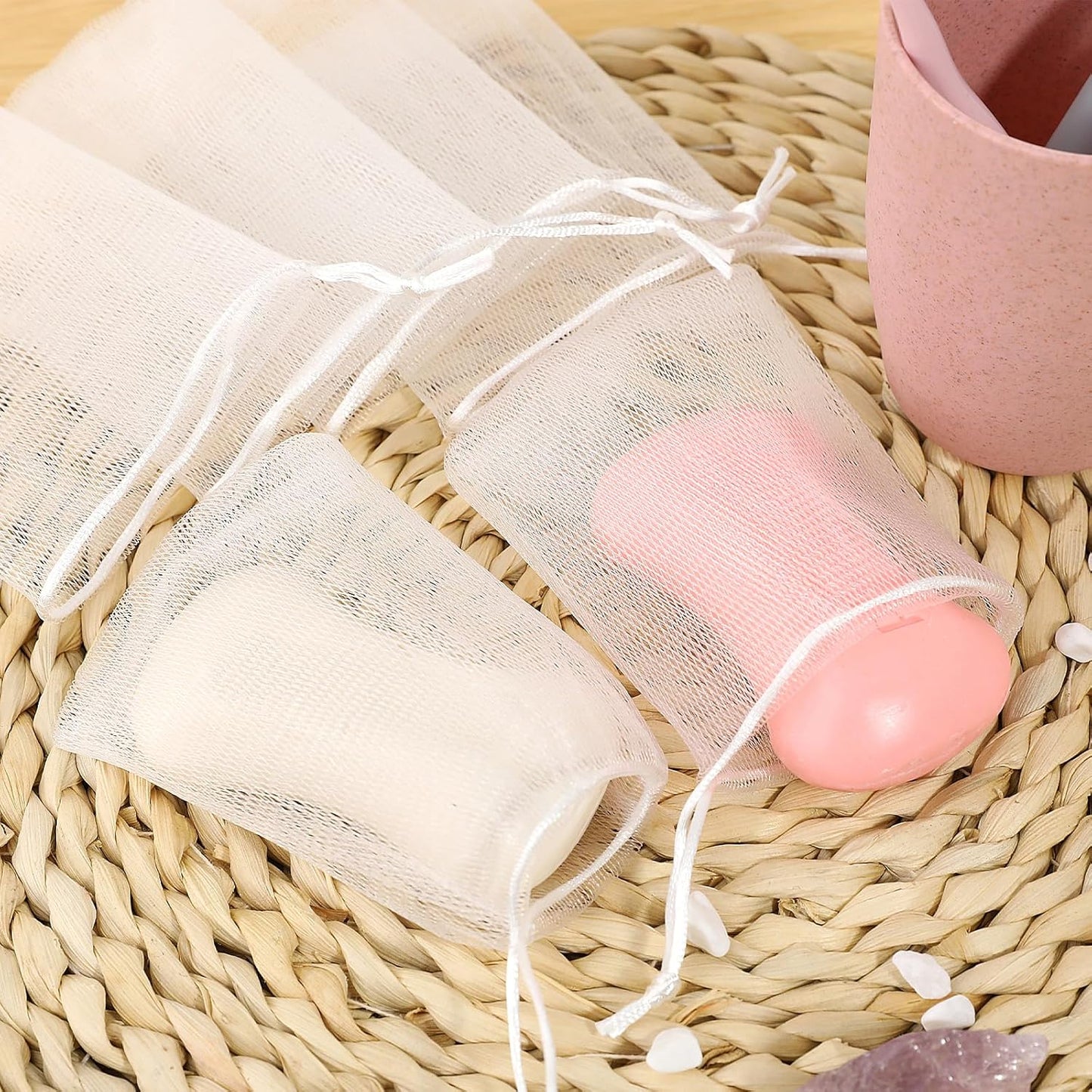 Mozeat Lens 20 PCS Exfoliating Mesh Soap Saver Pouch Bag Mesh Soap Bag Handmade Soaps Bubble Meshs