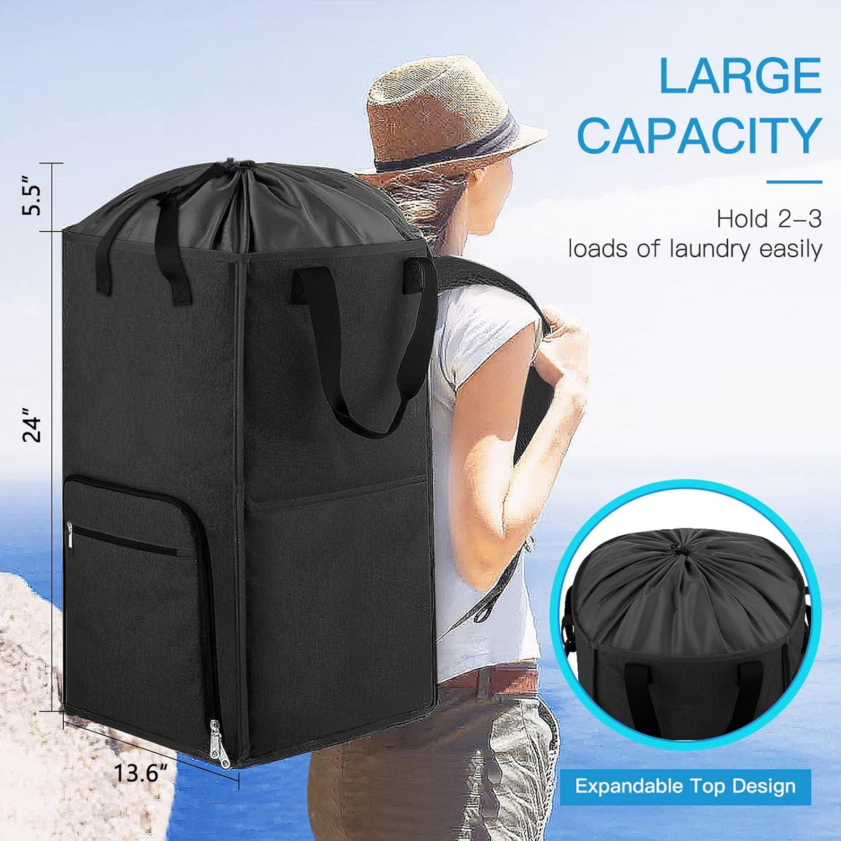 Laundry Backpack Bag, Bukere Extra Large 2 in 1 Laundry Hamper Basket for College Students Dorm