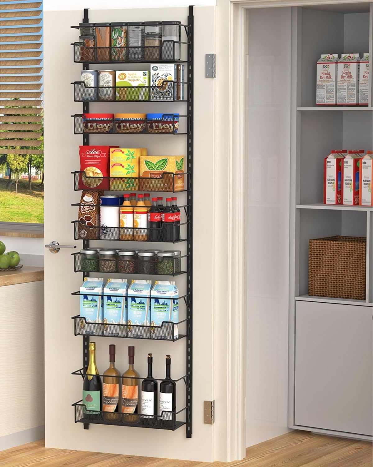 Over the Door Pantry Organizer, 8-Tier Over the Door Organizer with Adjustable Basket, Pantry Door