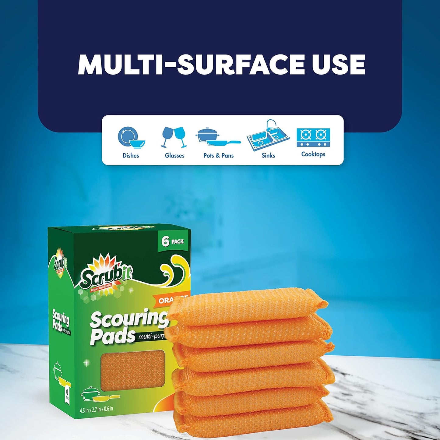 SCRUBIT Multi-Purpose Scouring Pad - Non-Scratch Cleaning Sponges for Pots, Pans, Dishes, Utensils