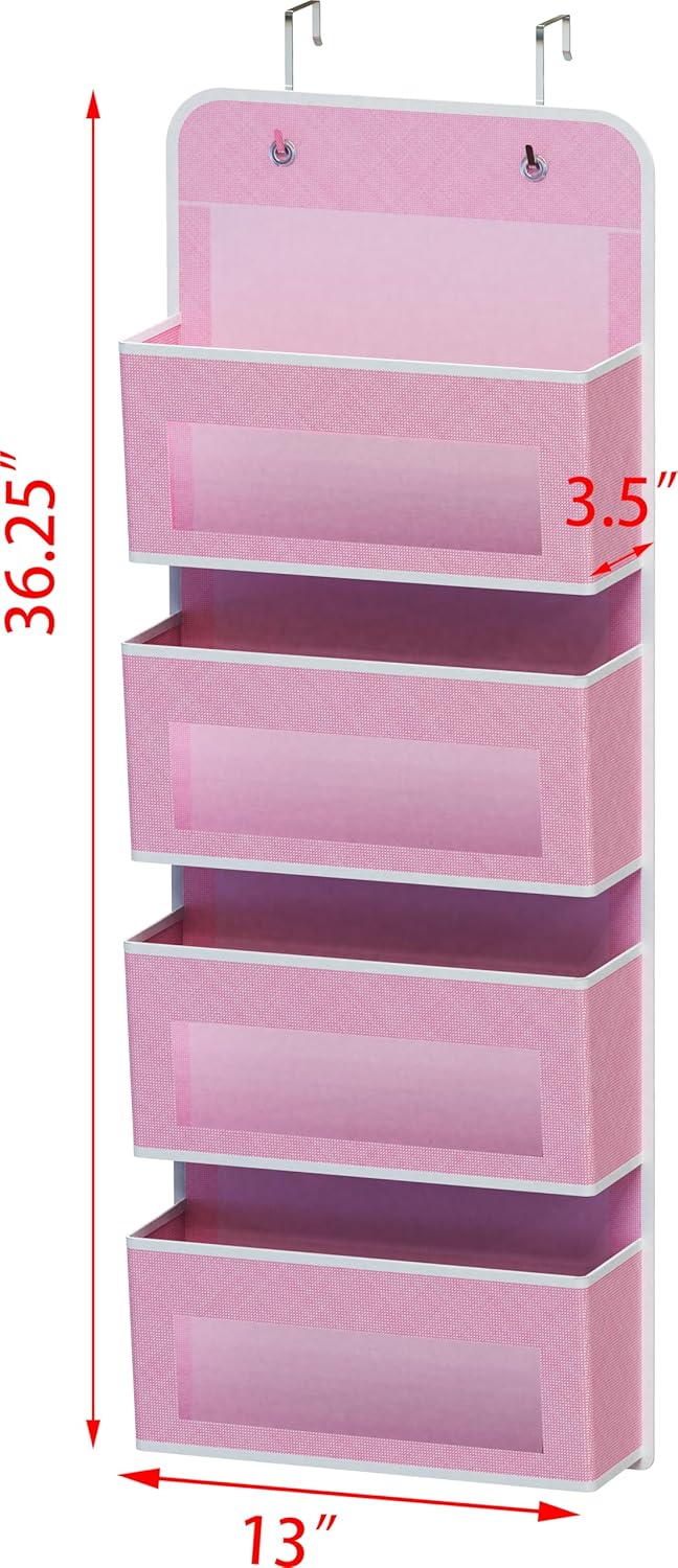 Simple Houseware 4 Clear Window Pocket Over Closet Door Storage Hanging Organizer for Bedroom