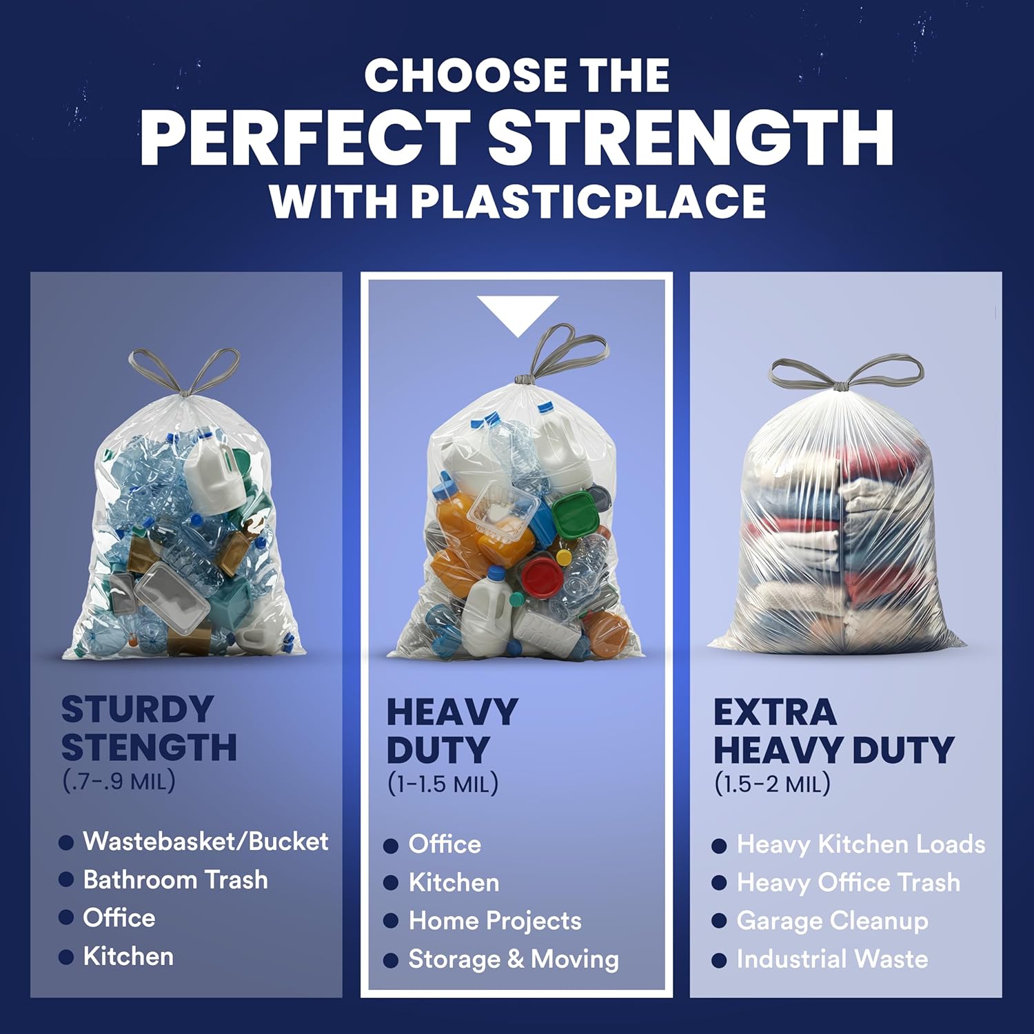 Plasticplace 13 Gallon Trash Bags │ 1.2 Mil │ White Extra-Large Drawstring Garbage Can Liners │ 24"