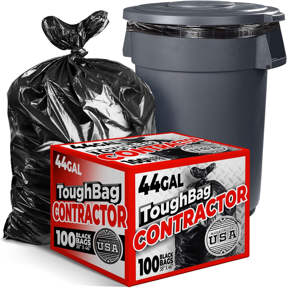 ToughBag 44 Gallon Commercial Trash Bags, 38x46” (100 COUNT) – 39, 40, 42 Gallon Contractor Bags