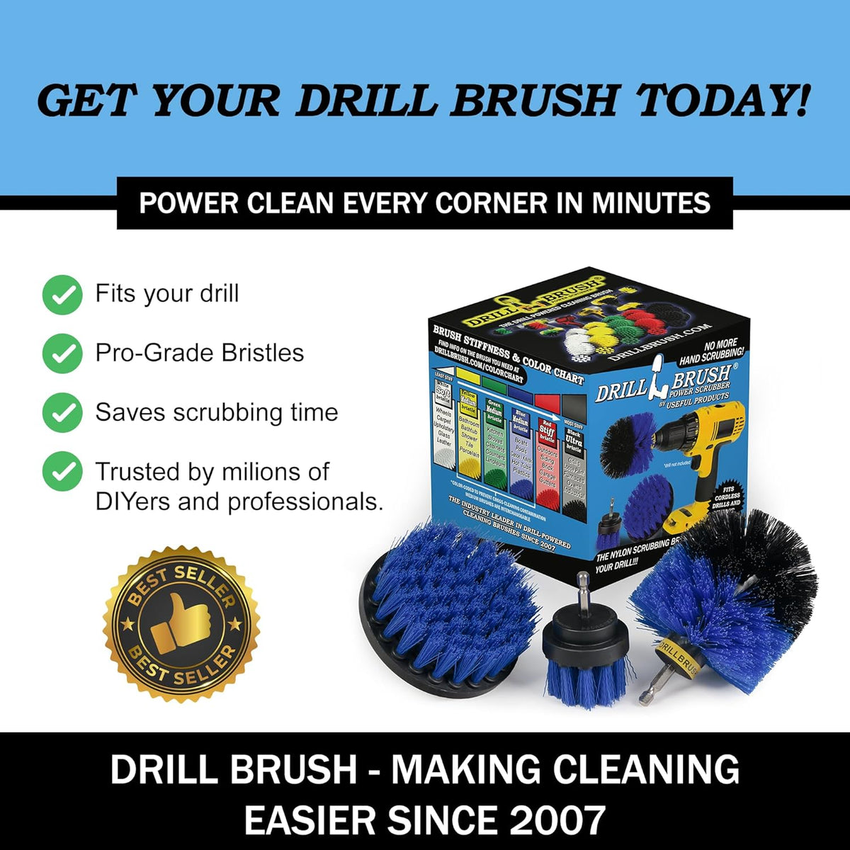 Drillbrush Boat Accessories – Kayak Cleaning Kit – Boat Cleaning Brush Kit – Marine Scrub Brush