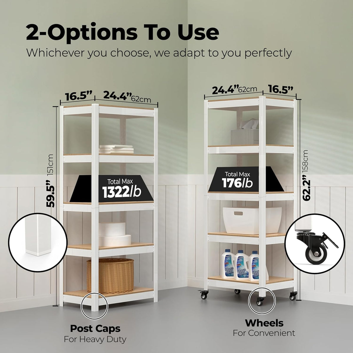 HOMEDANT House White 5-Tier Metal Rolling Cart Shelf Rack Casters Heavy Duty Wheel Shelving Unit