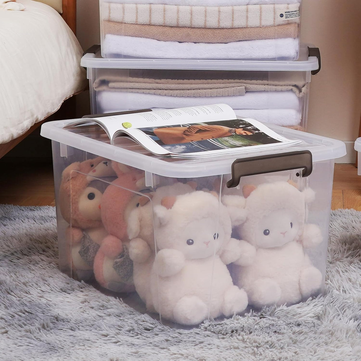 Citylife 6 Packs 69 QT Plastic Storage Bins with Lids Large Stackable Storage Containers for