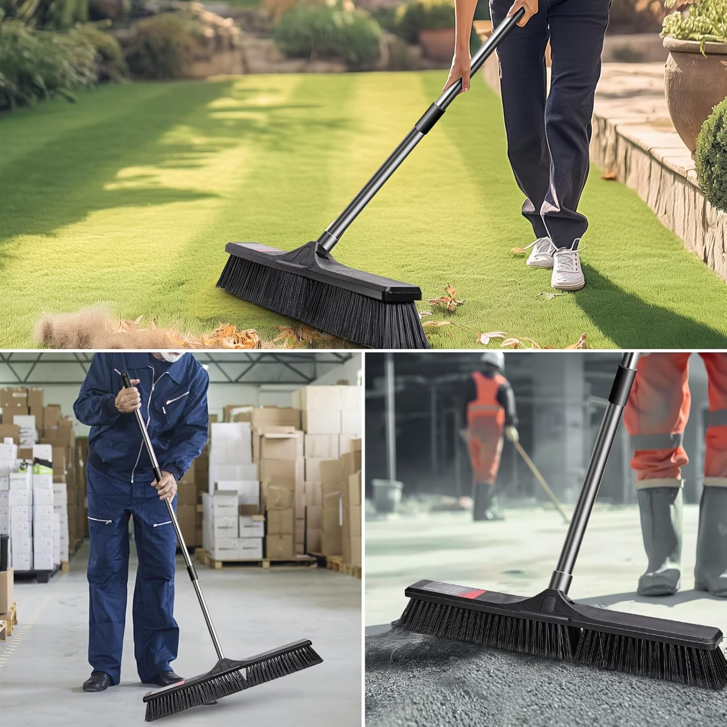 Push Broom Outdoor Heavy Duty,Masthome 24" Push Broom with Stiff Bristles,Heavy Duty Garden