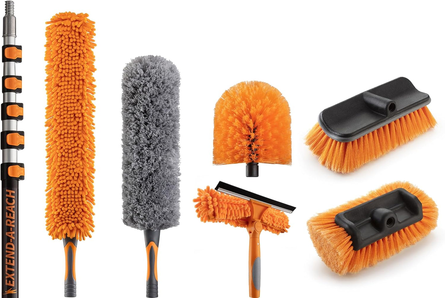 30 Foot High Reach Telescoping Duster Kit and Vinyl Siding Brushes with 5-24 ft Extension Pole //