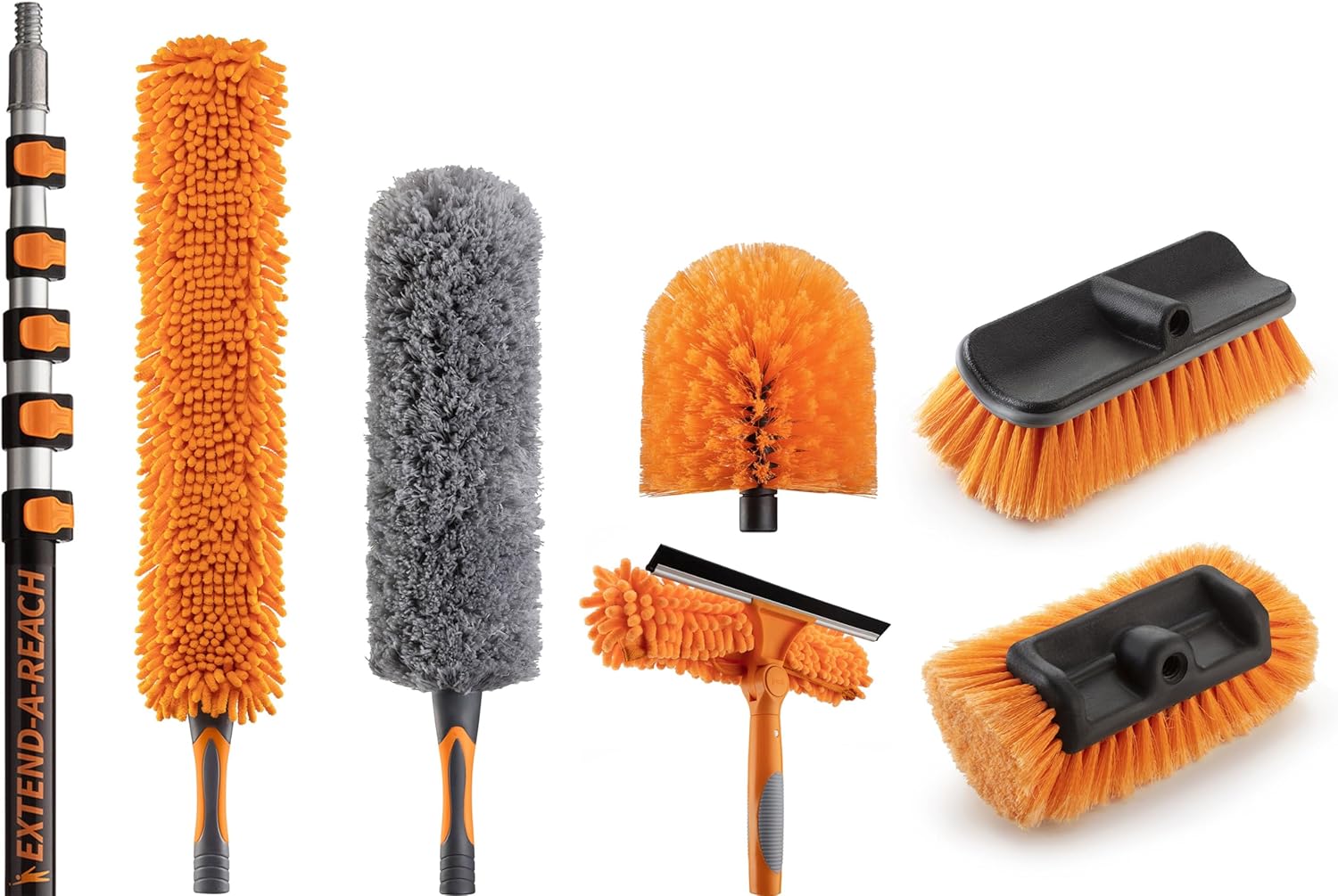 30 Foot High Reach Telescoping Duster Kit and Vinyl Siding Brushes with 5-24 ft Extension Pole //