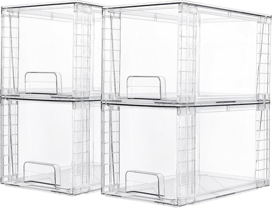 Vtopmart 4 Pack Large Stackable Storage Drawers,Easily Assemble Acrylic Bathroom Closet Undersink
