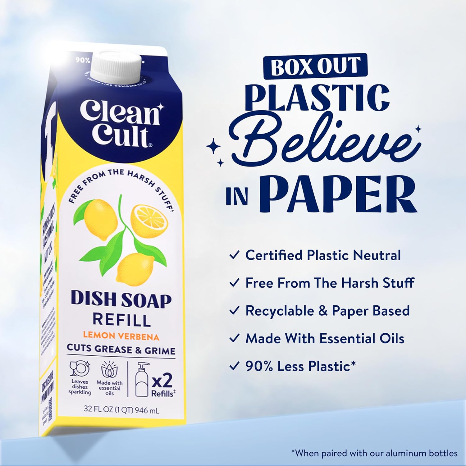 Cleancult Dish Soap Liquid Refill (32oz, 1 Pack) - Plant Based Cleaning Power - Dish Soap that Cuts