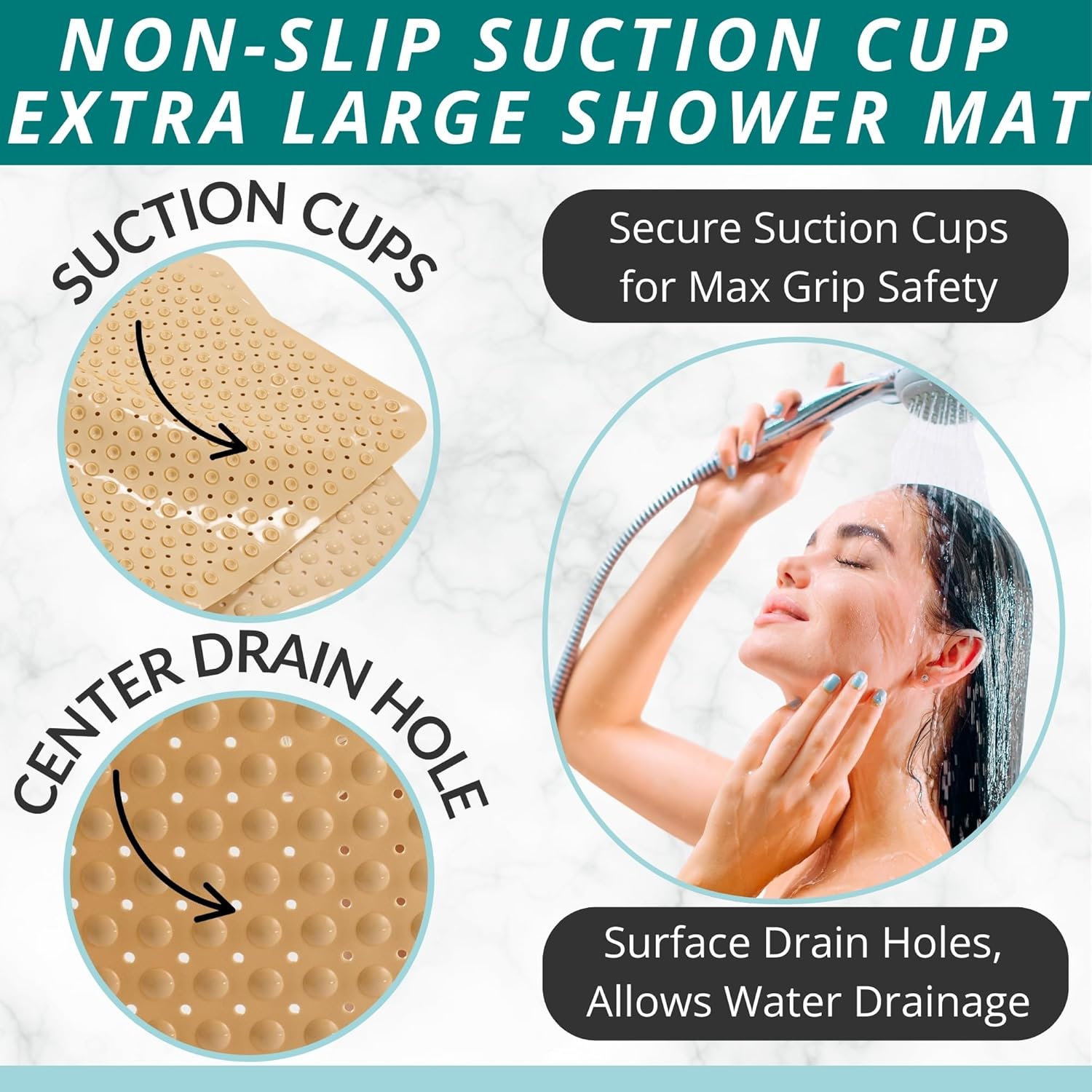 ENKOSI Extra Large Shower Mat Non Slip - 47 x 32 inch - XL Bathroom Shower Mat - Large Shower Mats