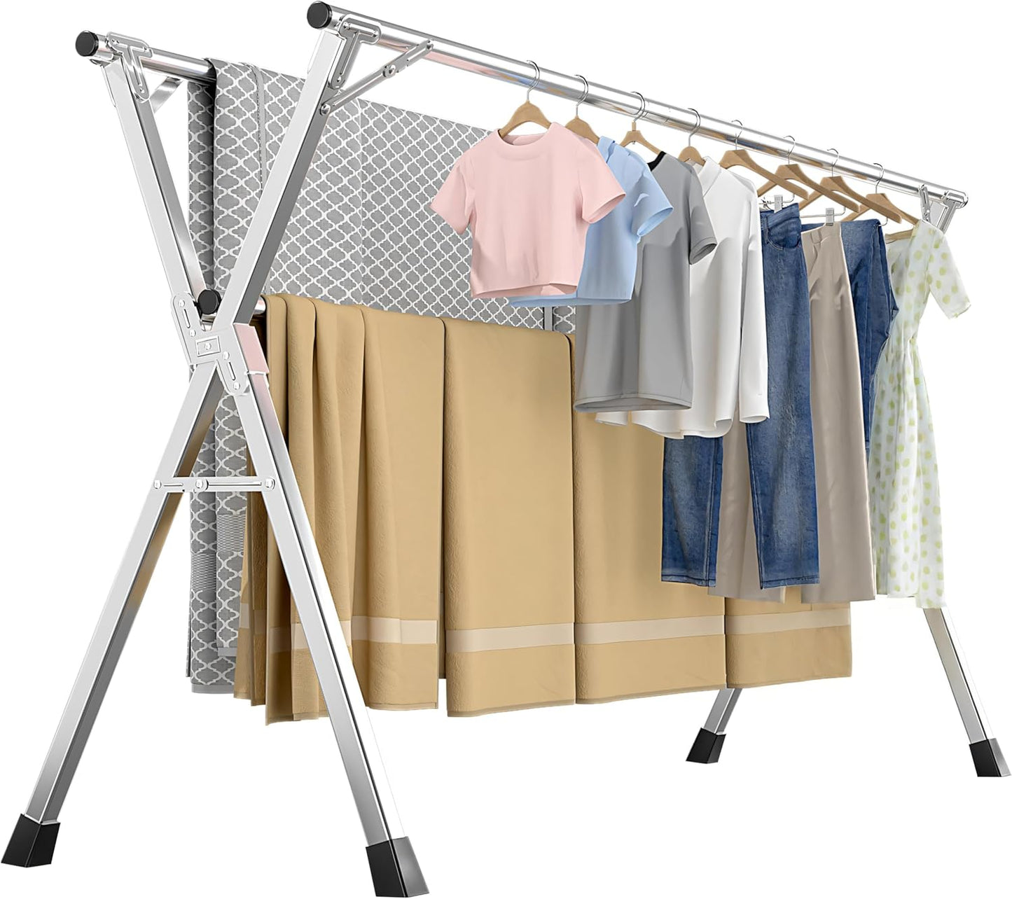 63 Inches Heavy - Duty Stainless Steel Folding Clothes Drying Rack - Indoor/Outdoor Use, Anti-Rust