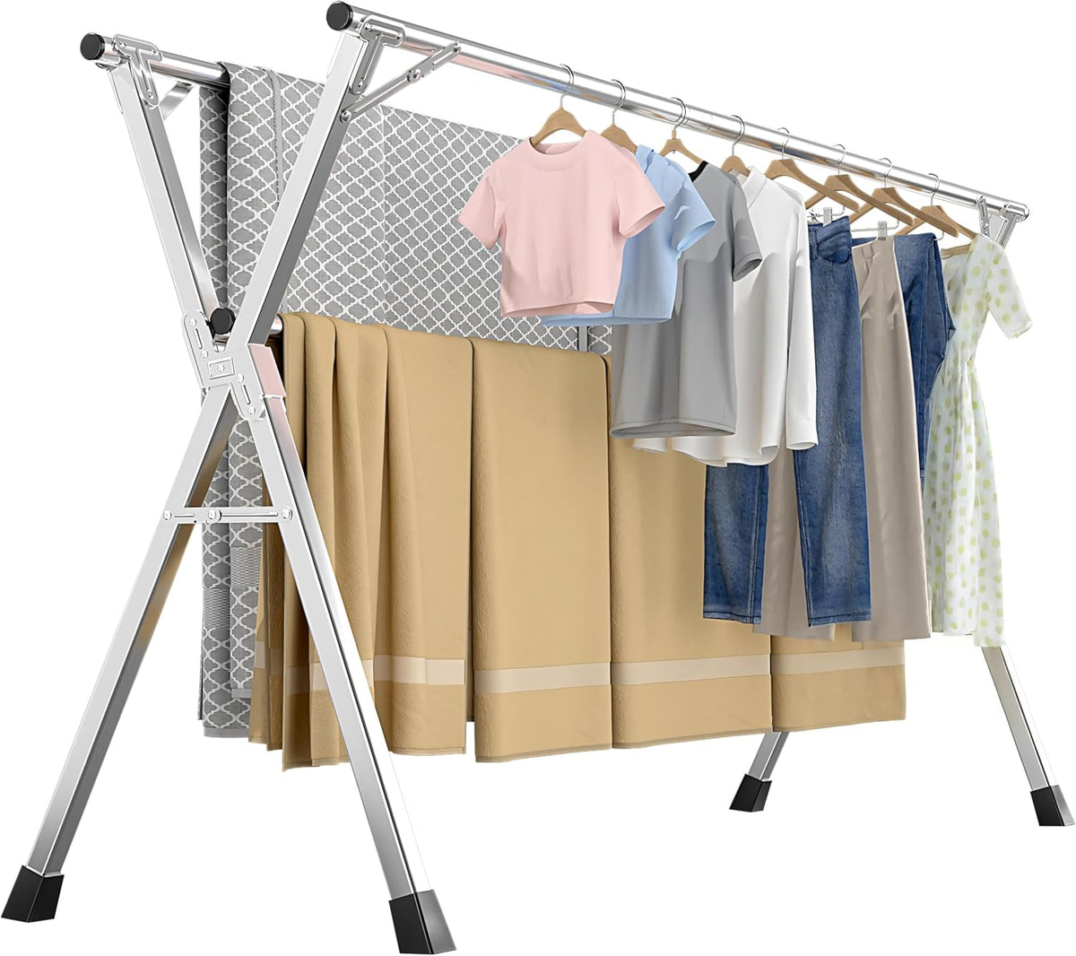 63 Inches Heavy - Duty Stainless Steel Folding Clothes Drying Rack - Indoor/Outdoor Use, Anti-Rust