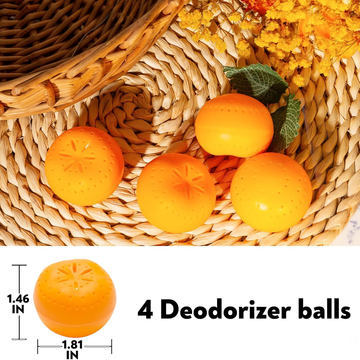 4 Pack Baking Soda Deodorizers, Shoe Deodorizer Balls, Air Freshener for Home, Odor Eliminator for
