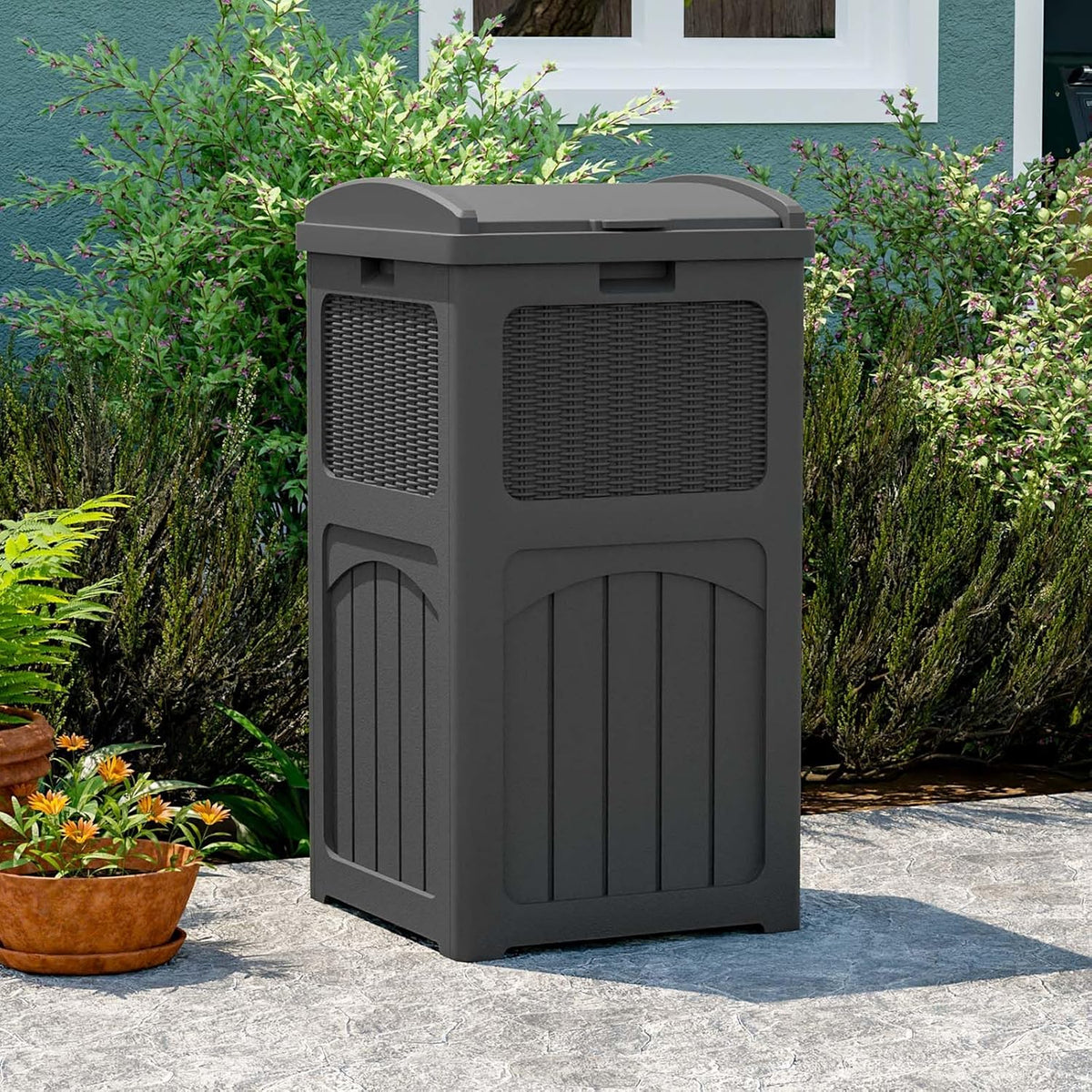 Patiowell 36 Gallon Outdoor Trash Can, Resin Outdoor Garbage Can with Lid for Patio, Backyard