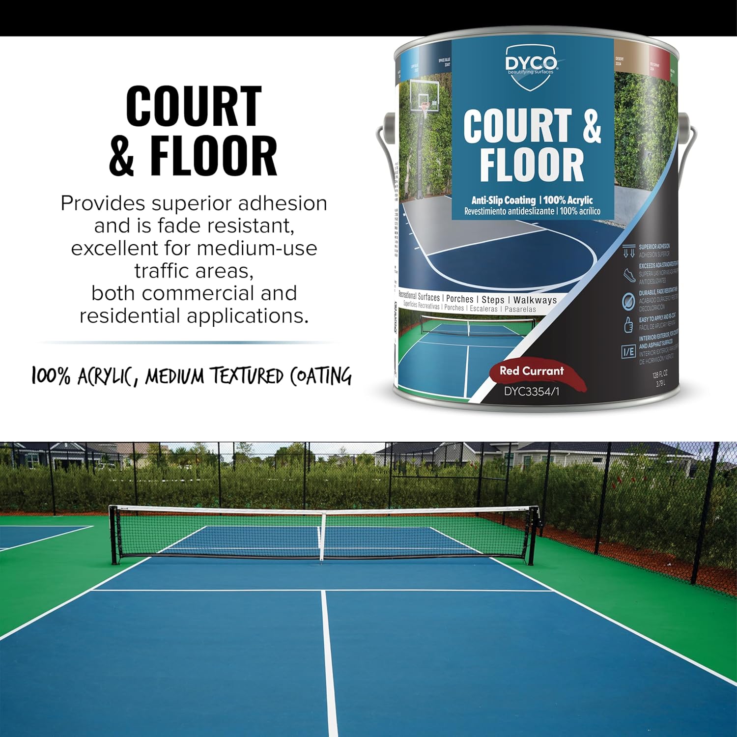DYCO Court & Floor Anti-Slip Coating - Slip-Resistant Pavement, Cement & Concrete Paint for