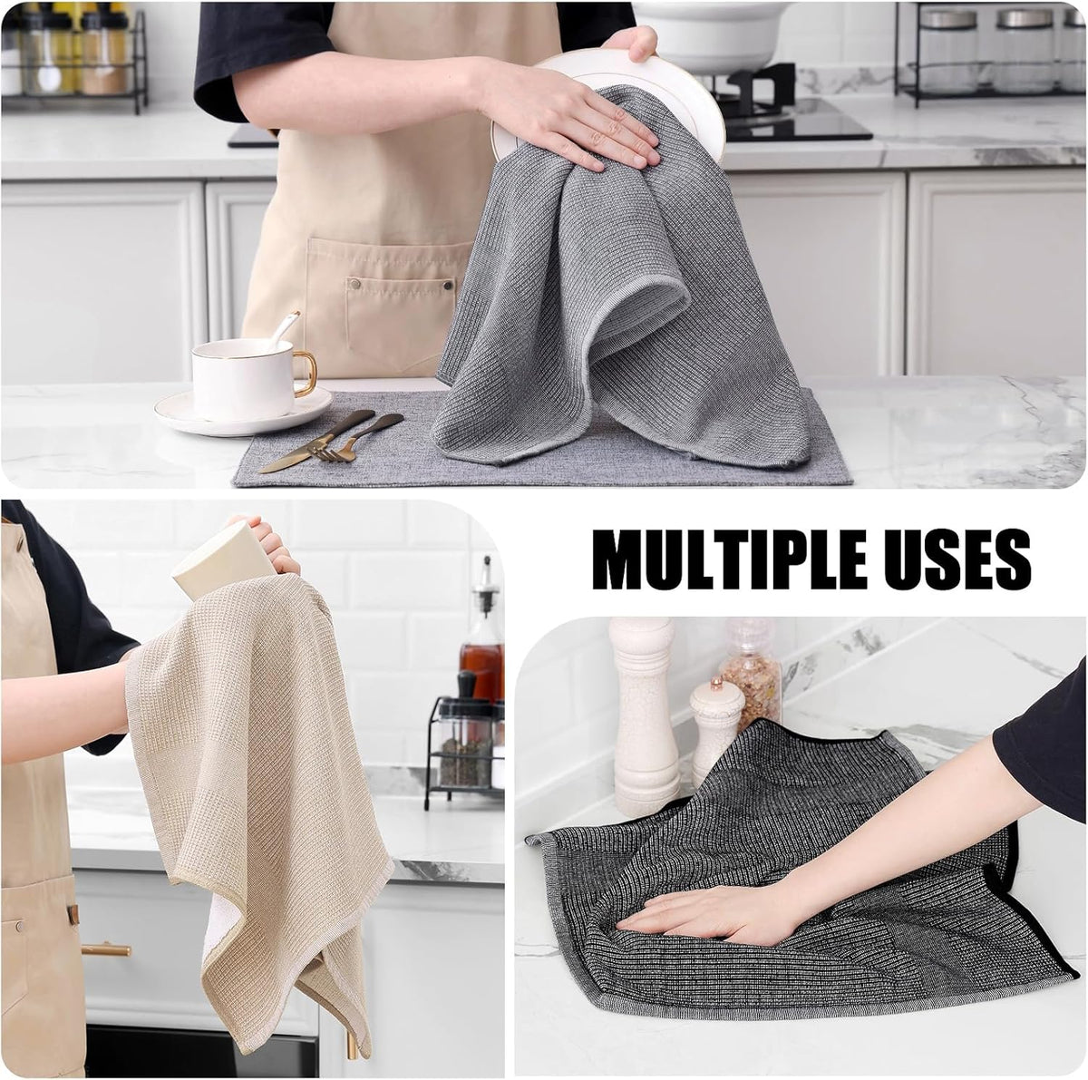 Homaxy Premium Kitchen Towels(18”x 28”, 6 Pack), Large Cotton Kitchen Hand Towels, Flat and Terry