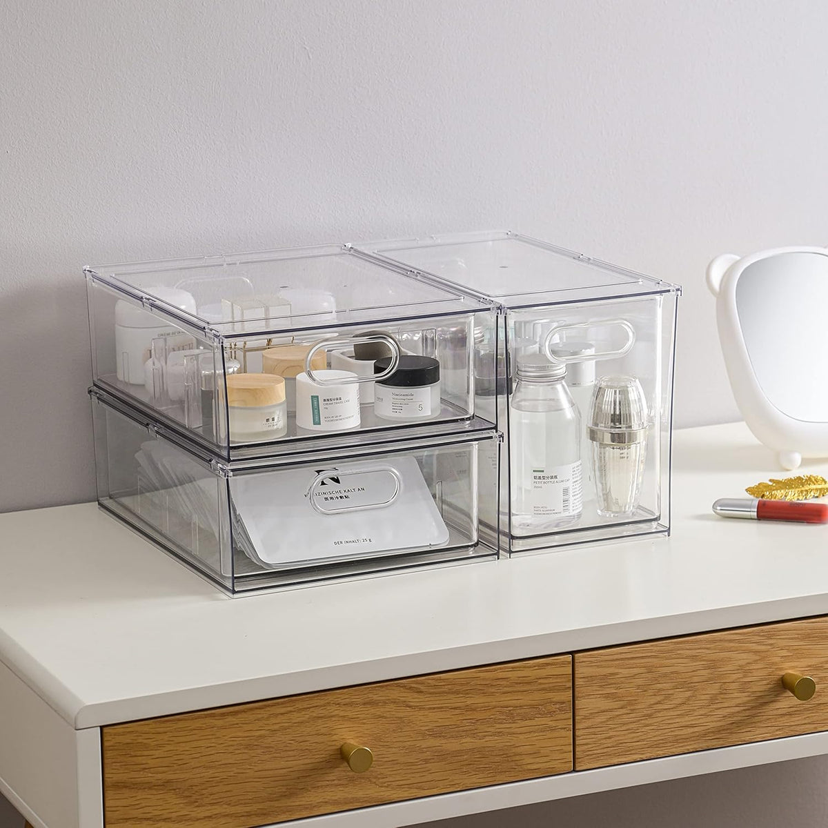 MineSign Stackable Fridge Drawer Pull-Out Bins with Handles 3 Pack Large Clear Food Container with