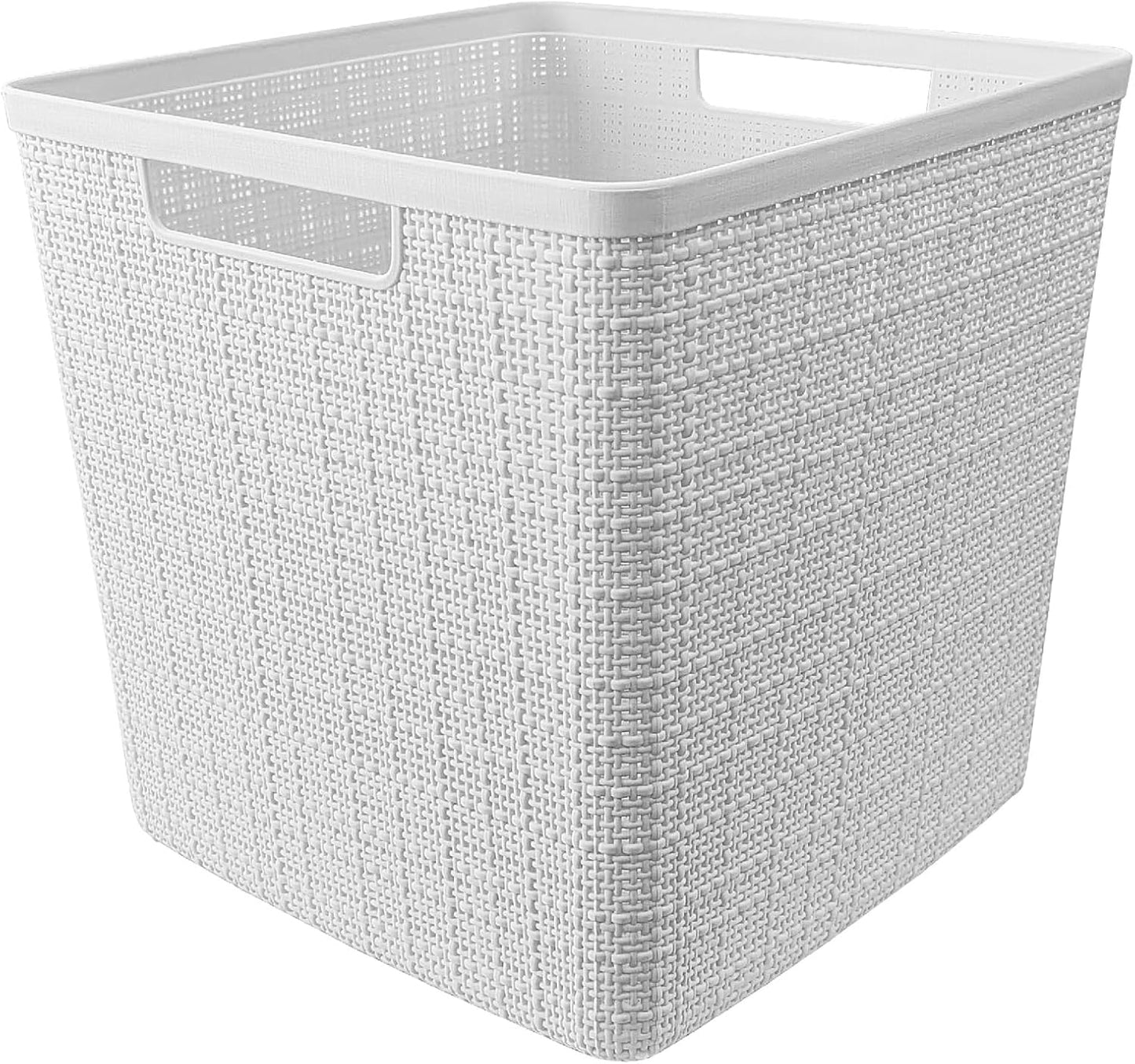 Curver Jute Decorative Plastic Organization and Storage Basket Perfect Bins for Home Office, Closet