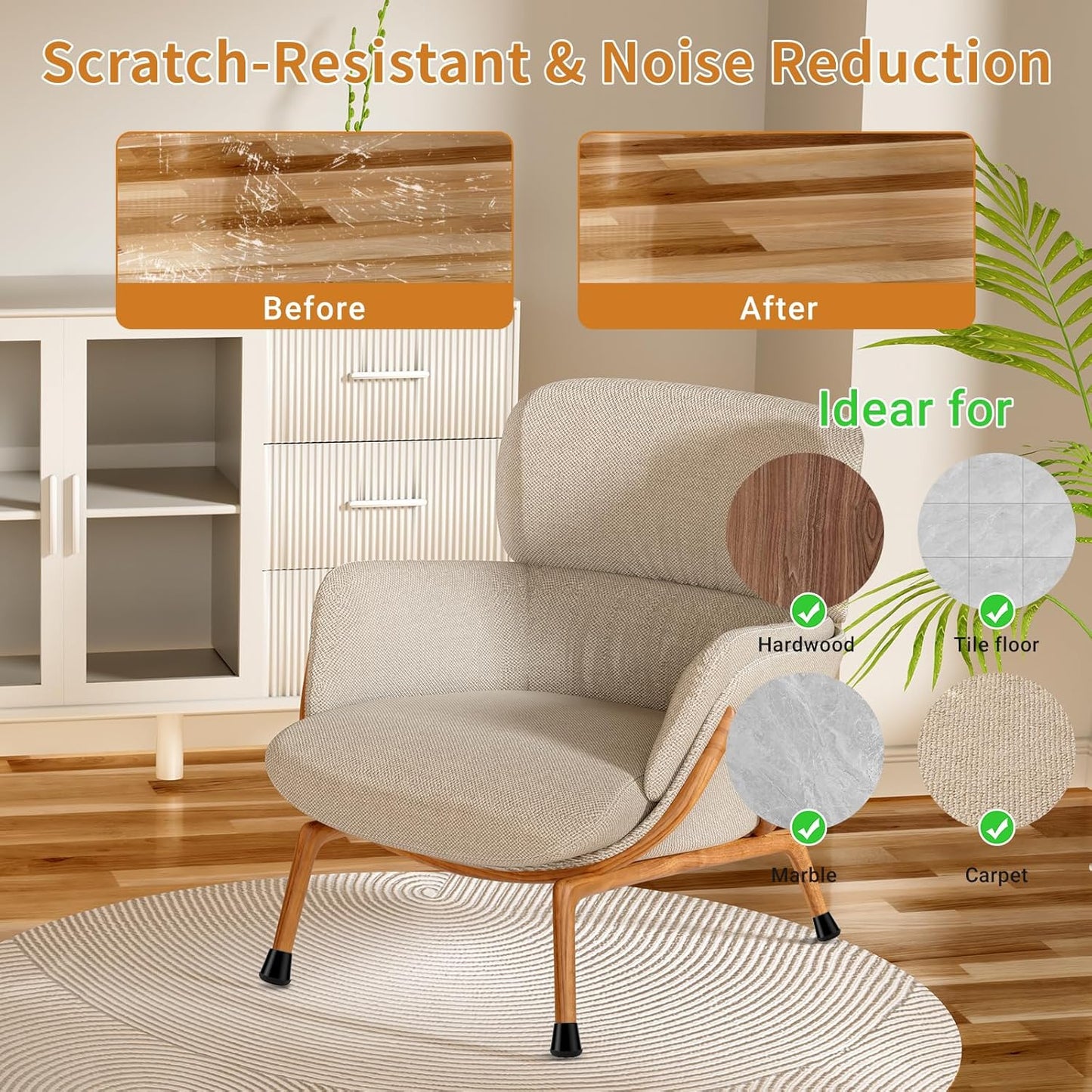 Meldel 24 PCS Silicone Chair Leg Floor Protectors Large (1.2"-1.4") Rubber Felt Furniture Pads