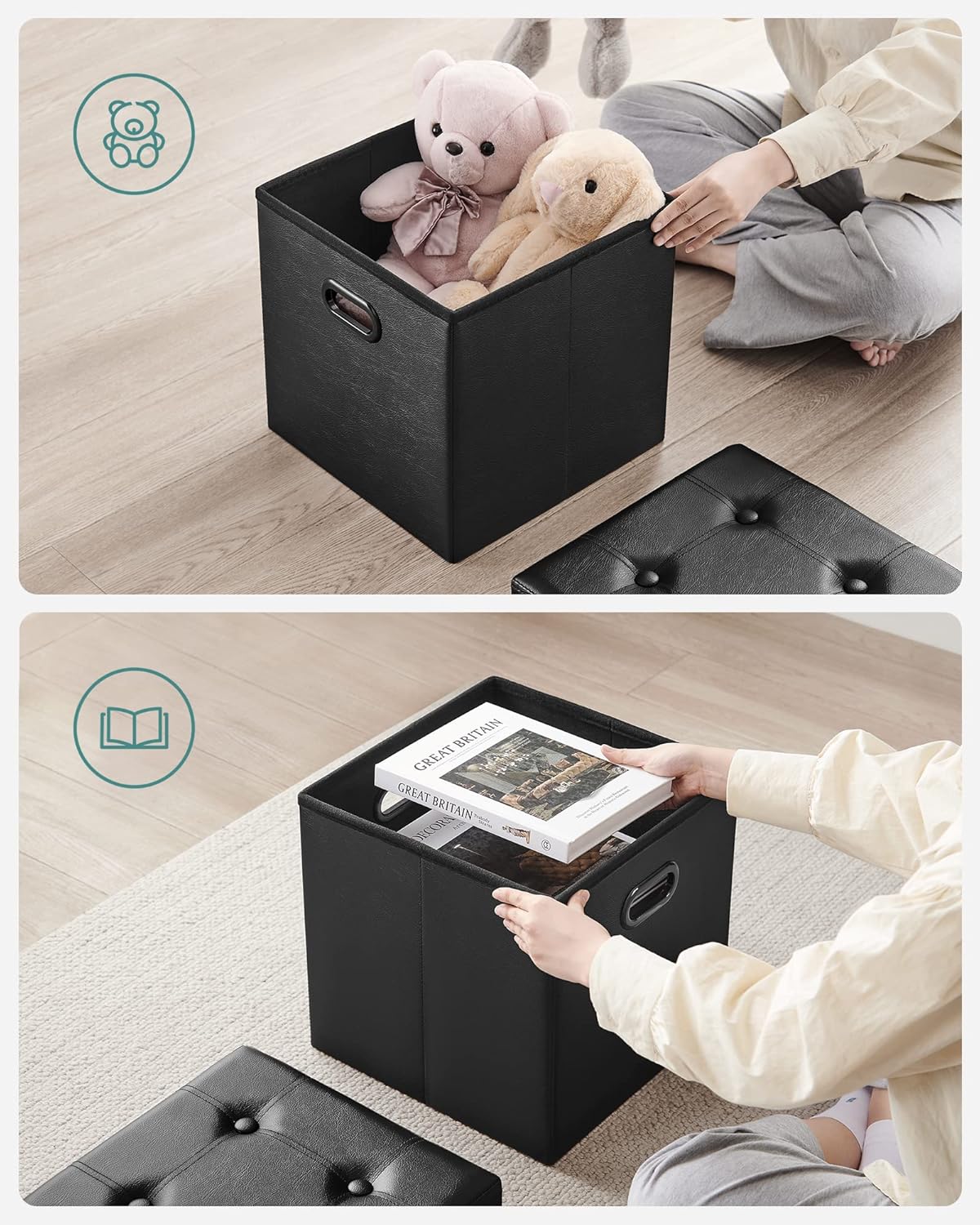 SONGMICS MAZIE Collection - 15 Inches Ottoman with Storage, Footstool, Storage Ottoman with Metal