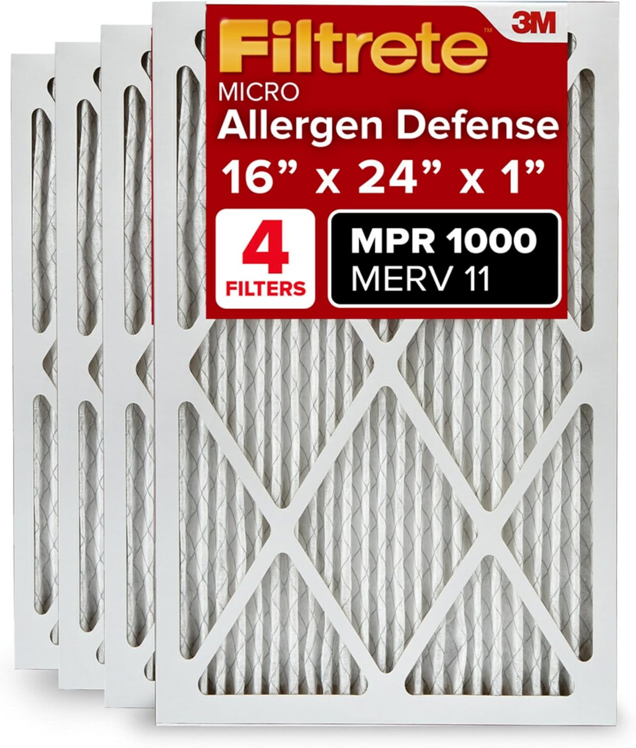 Filtrete 16x24x1 AC Furnace Air Filter, MERV 11, MPR 1000, Micro Allergen Defense, 3-Month Pleated