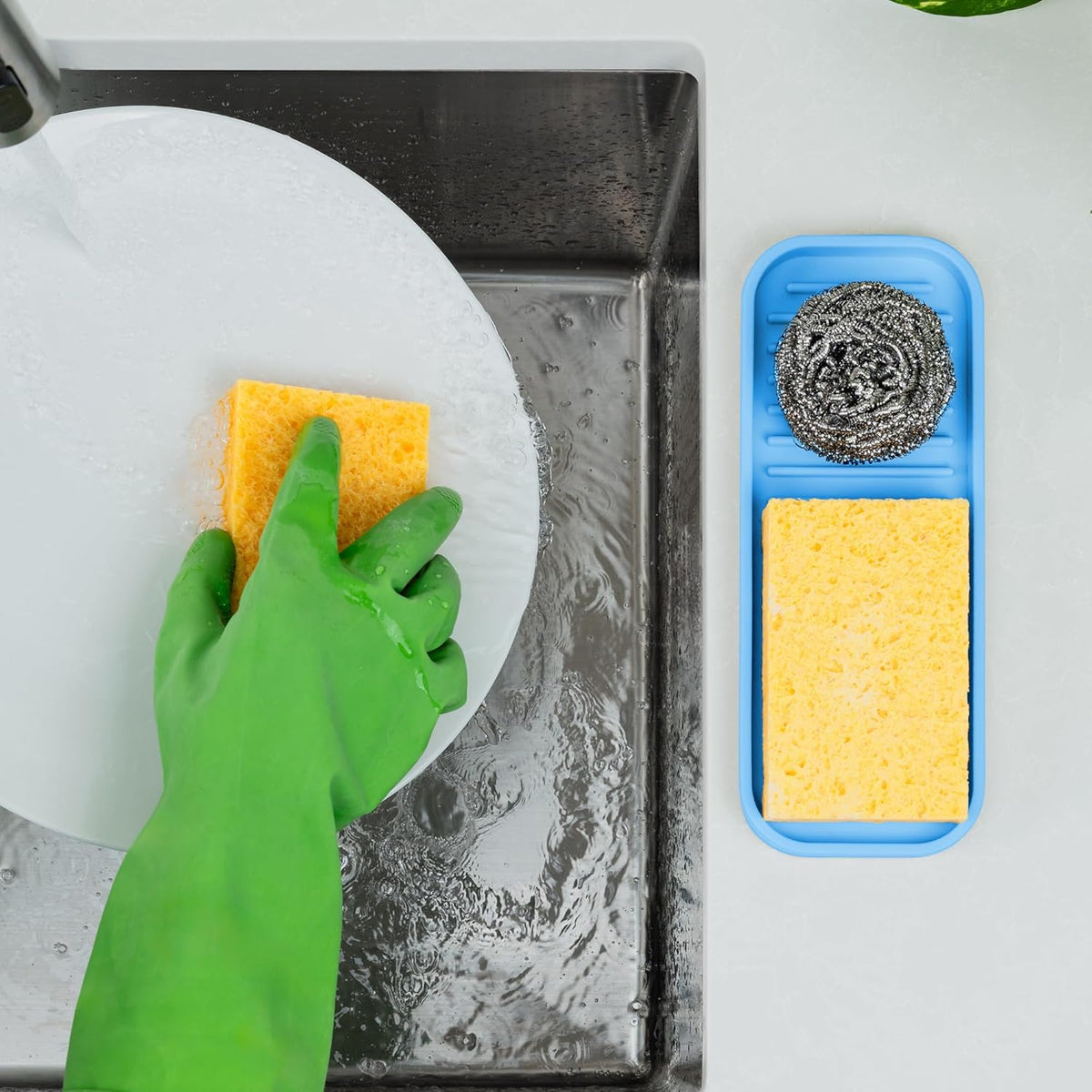 Zulay Kitchen (9x3.5) Silicone Sponge Holder for Kitchen Sink - Flexible Multipurpose Kitchen Soap
