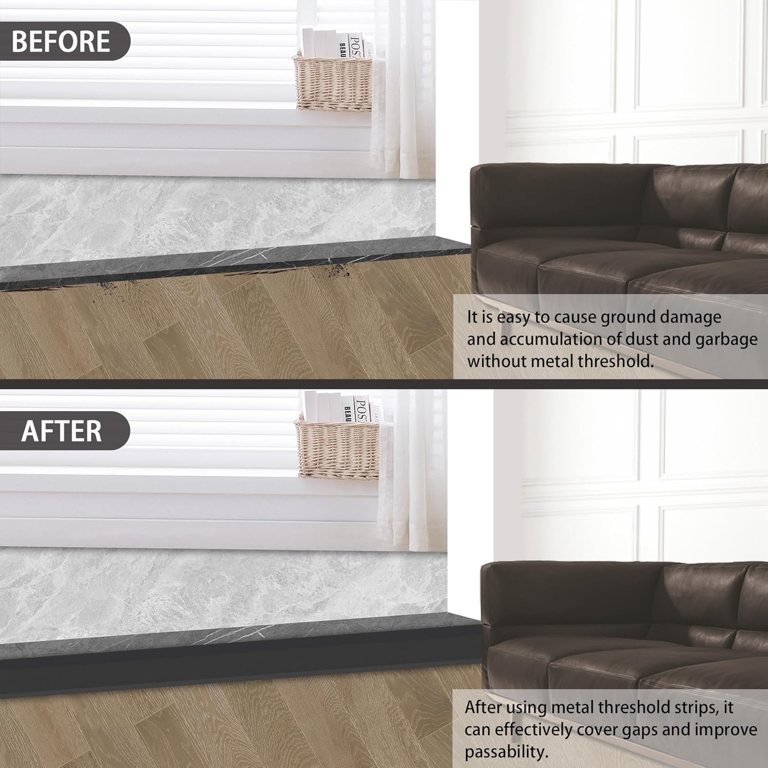 Gaahing Aluminum Floor Transition Threshold Strip, Bridge The Height Gap Between 0.3 to 1.6 inches