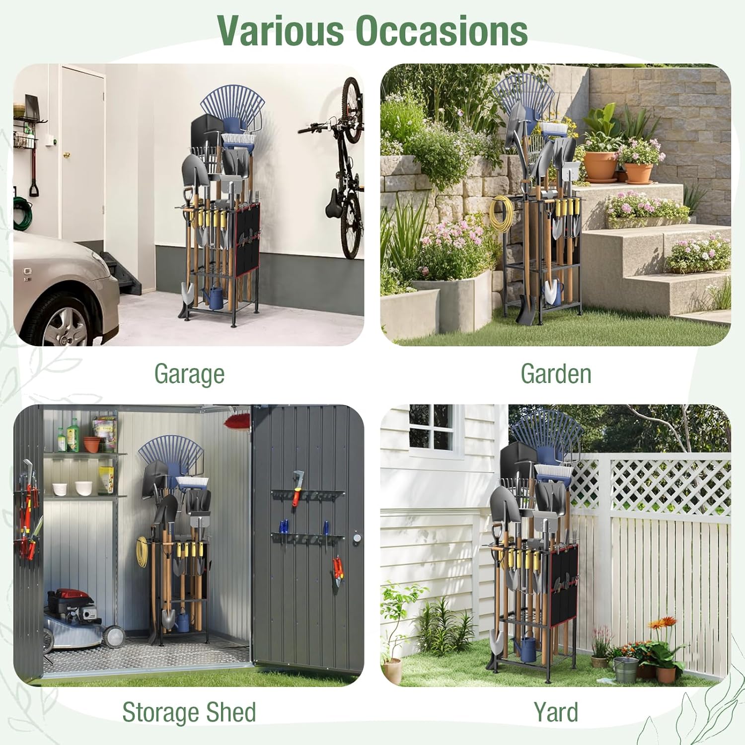 Garden Tool Organizer,Metal Yard Tool Organizer,Holds 50 Long-Handled Tools/Rakes/Brooms,Side