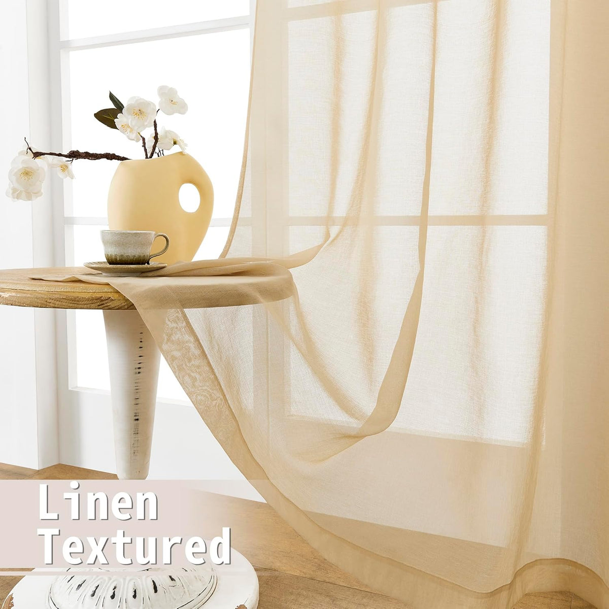 Tollpiz Small Sheer Curtain Linen Textured Curtain Sheers Doorway Light Filtering Voile French Door