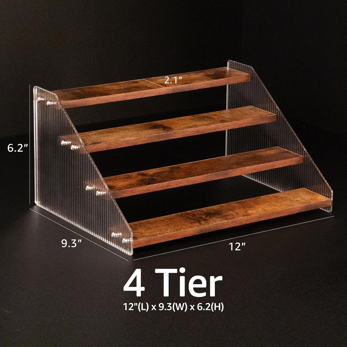 nianfeng Tiered Spice Rack, 4-Tier Spice Pantry Kitchen Cabinet Organizer, 12-Inch, Natural Wood