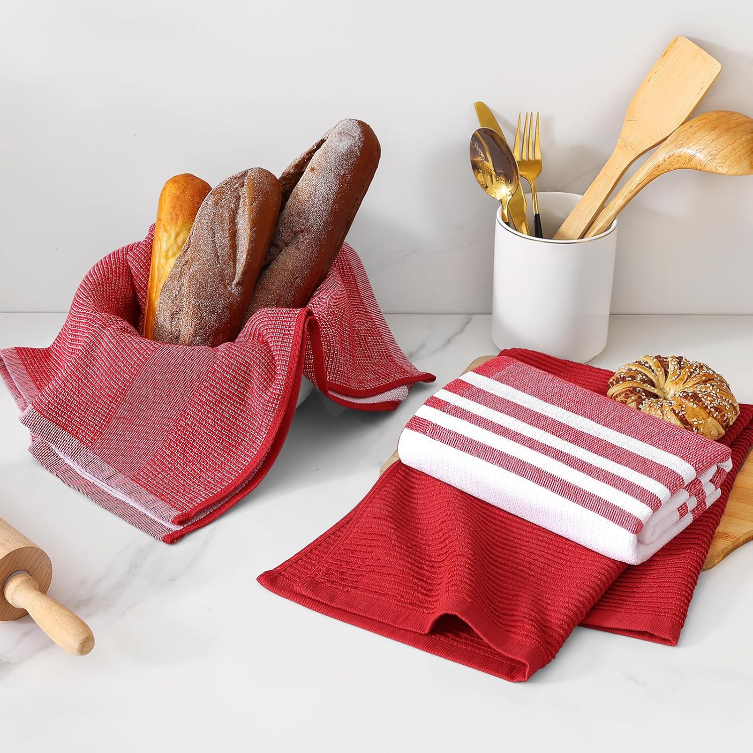 Homaxy Premium Kitchen Towels(18”x 28”, 3 Pack), Large Cotton 380 GSM Kitchen Hand Towels, Soft and