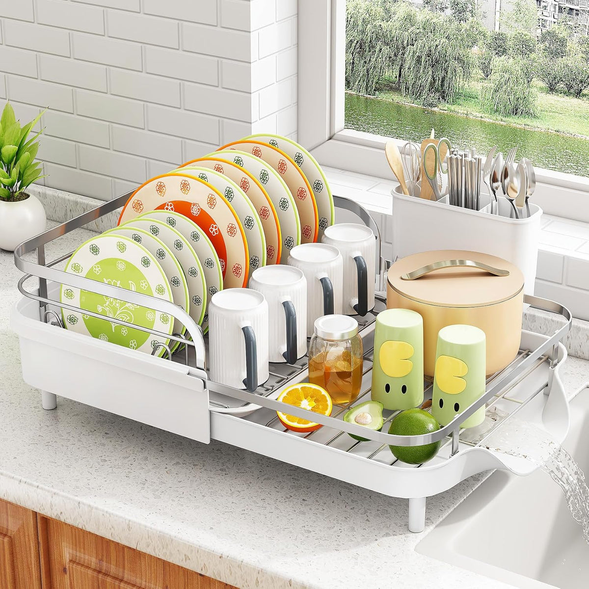 SAYZH Dish Drying Rack - Expandable Dish Rack for Kitchen Counter, Rust-Resistant Dish Drainer with