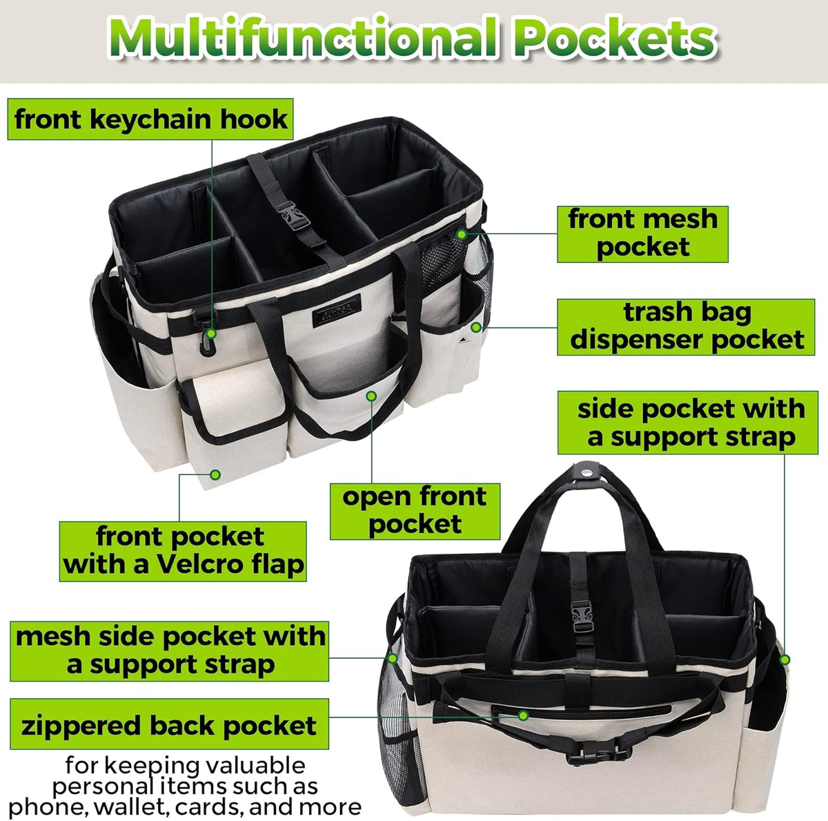 Cleaning Caddy Organizer with Handle - Large Caddy Bag for House & Bathroom Cleaning Supplies, 15 x