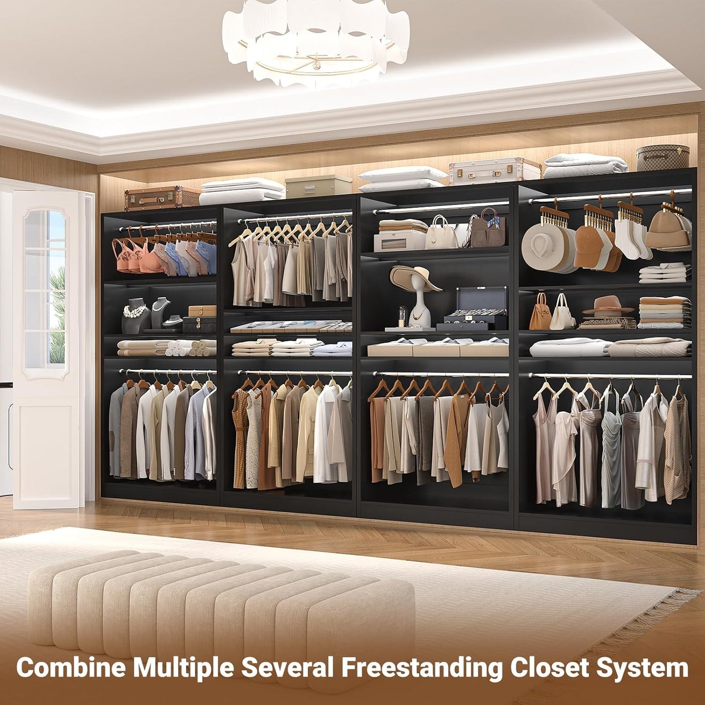 Unikito 3FT Freestanding Closet System with 2 Hanging Rods & Adjustable Shelve, 36'' Wood Closet