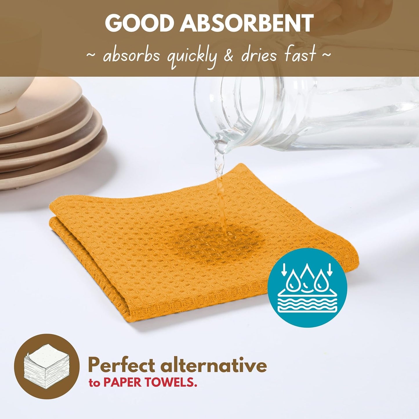 Native Fab Cotton Kitchen Towel with Hanging Loop 16x26 inches, 4-Pack, Waffle Weave Kitchen Towels