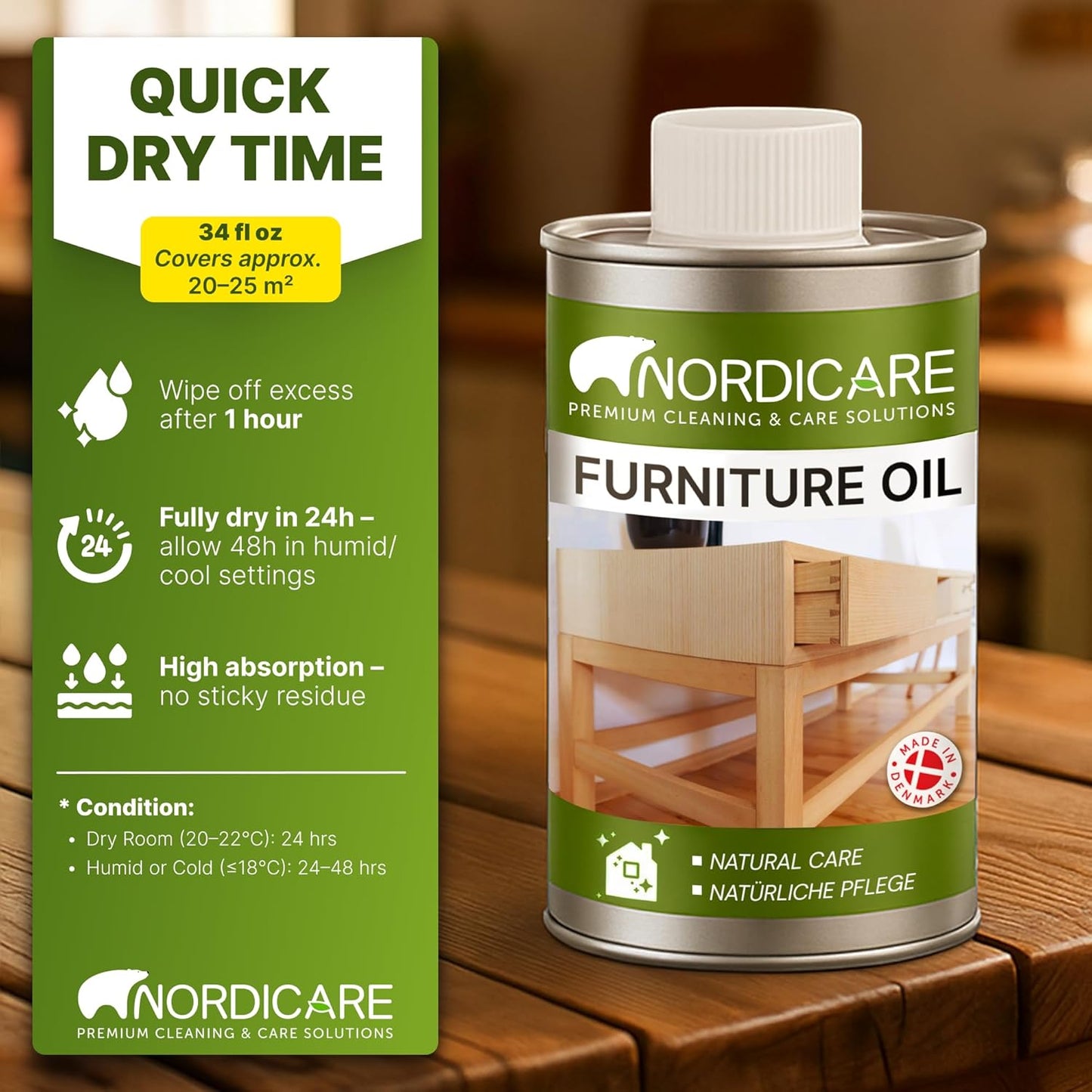 Nordicare Wood Oil Colorless - Premium Walnut Oil, Teak Oil, Wood Oil Furniture for Oak, Beech