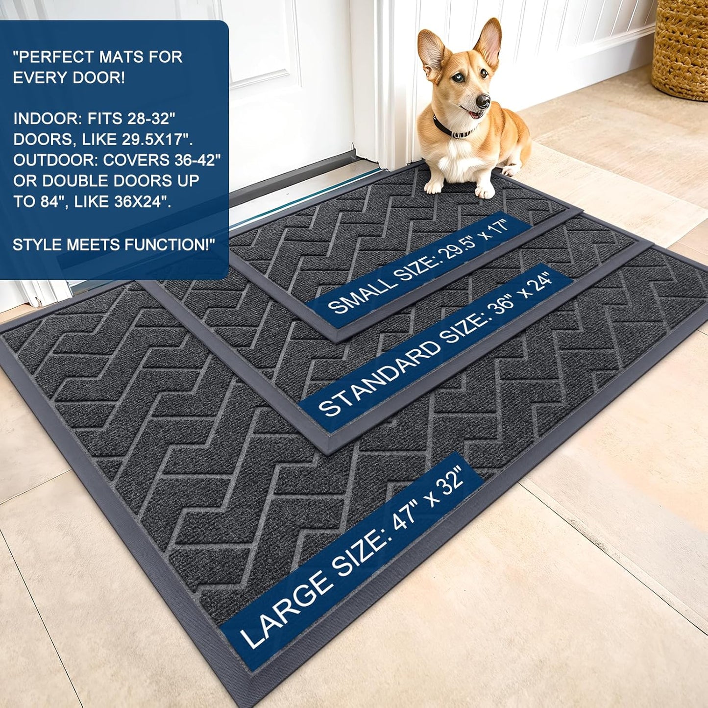 OLANLY Front Door Mat Indoor Outdoor Entrance, Waterproof All-Season, All-Weather Doormat, Sturdy