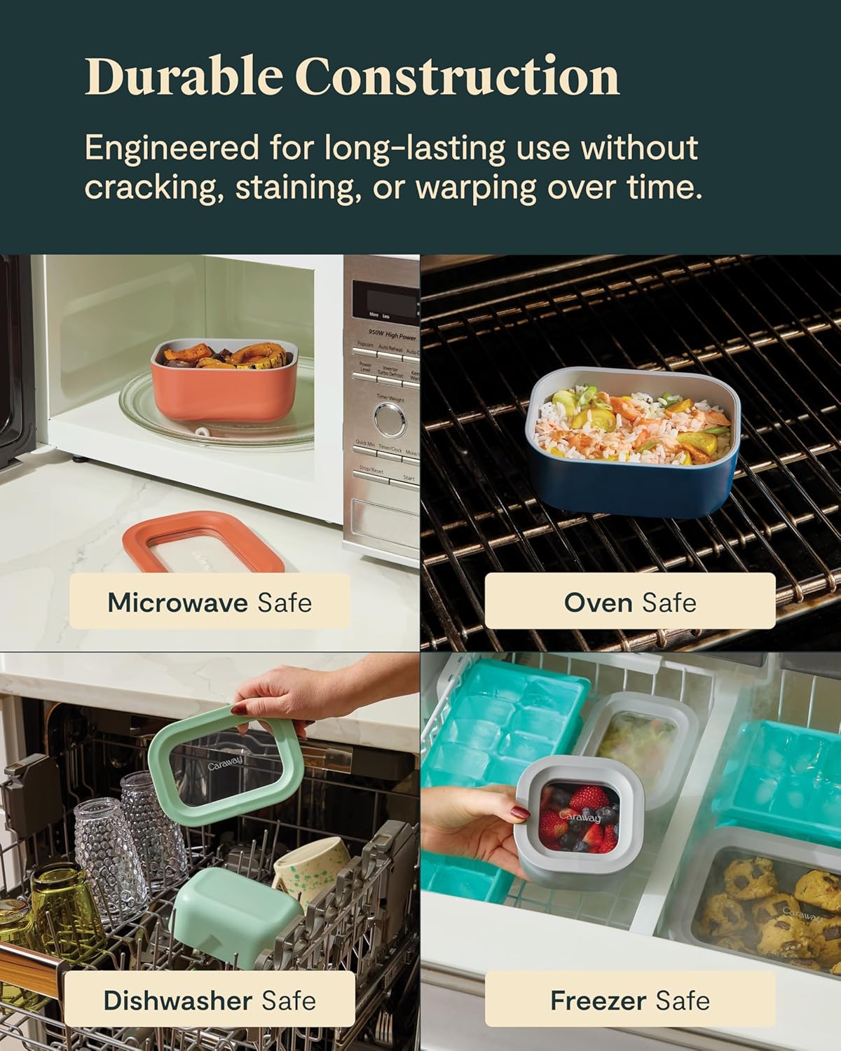 Caraway 6pc Glass Food Storage Set - 2.6 Cup Storage Containers For Food (6) - Non-Toxic