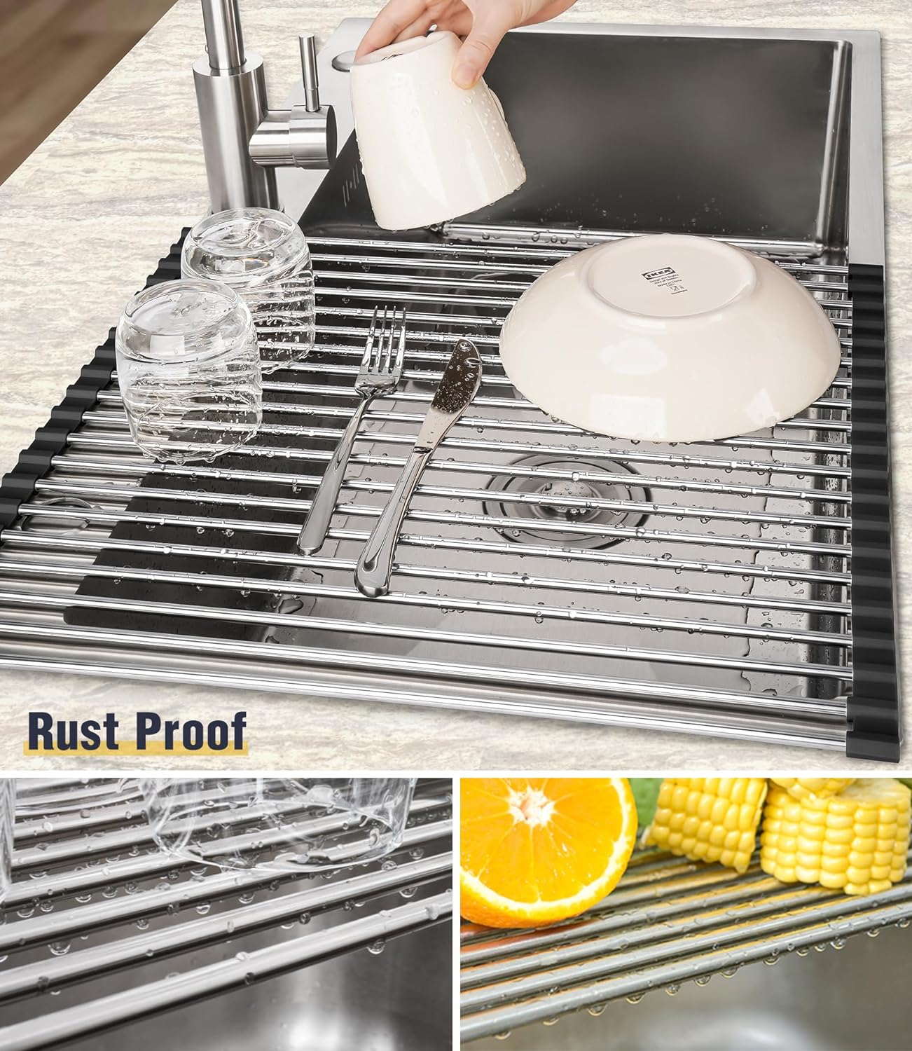 Tomorotec 17.7" x 15.5" Roll Up Dish Drying Rack Over Sink Drying Rack Sink Cover Kitchen Sink